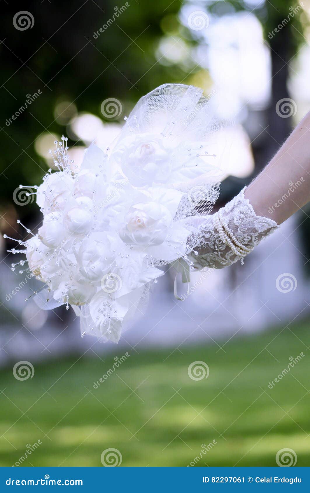 Bride Hold Lace Rose Bouquet Her Hand Stock Image Image of hands