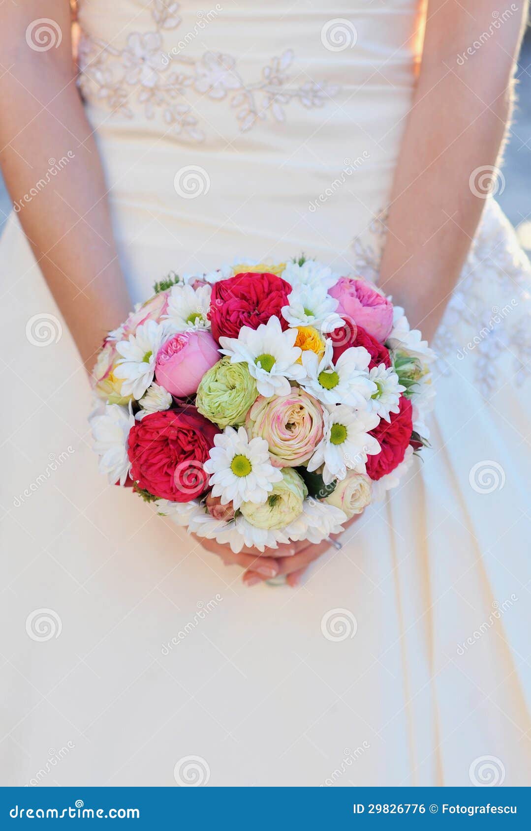 Bride Holding Wedding Flowers Stock Photo - Image of rose, flowers ...