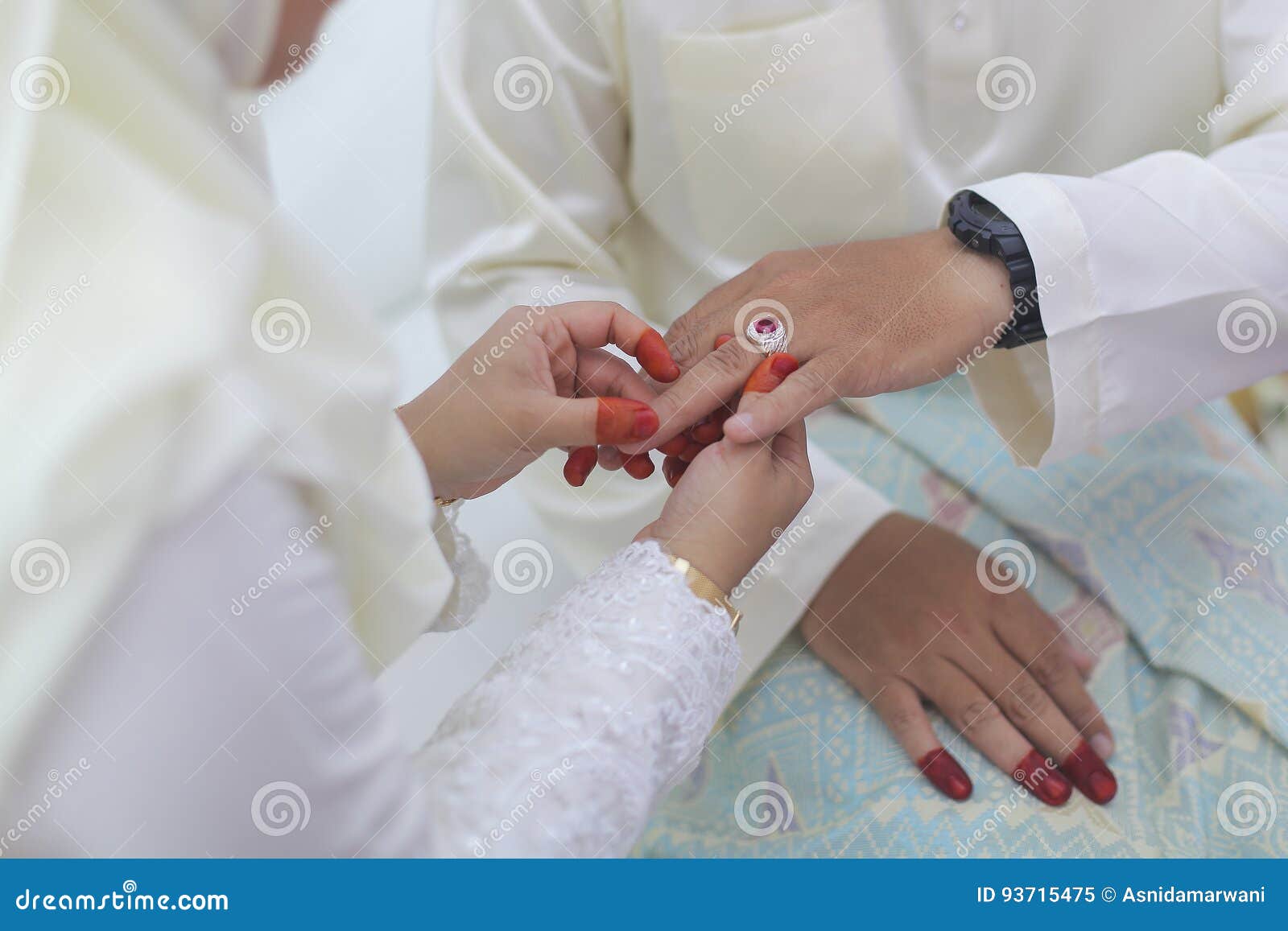 Bride Put a Wedding Ring on Groom Hand. Stock Image Image of