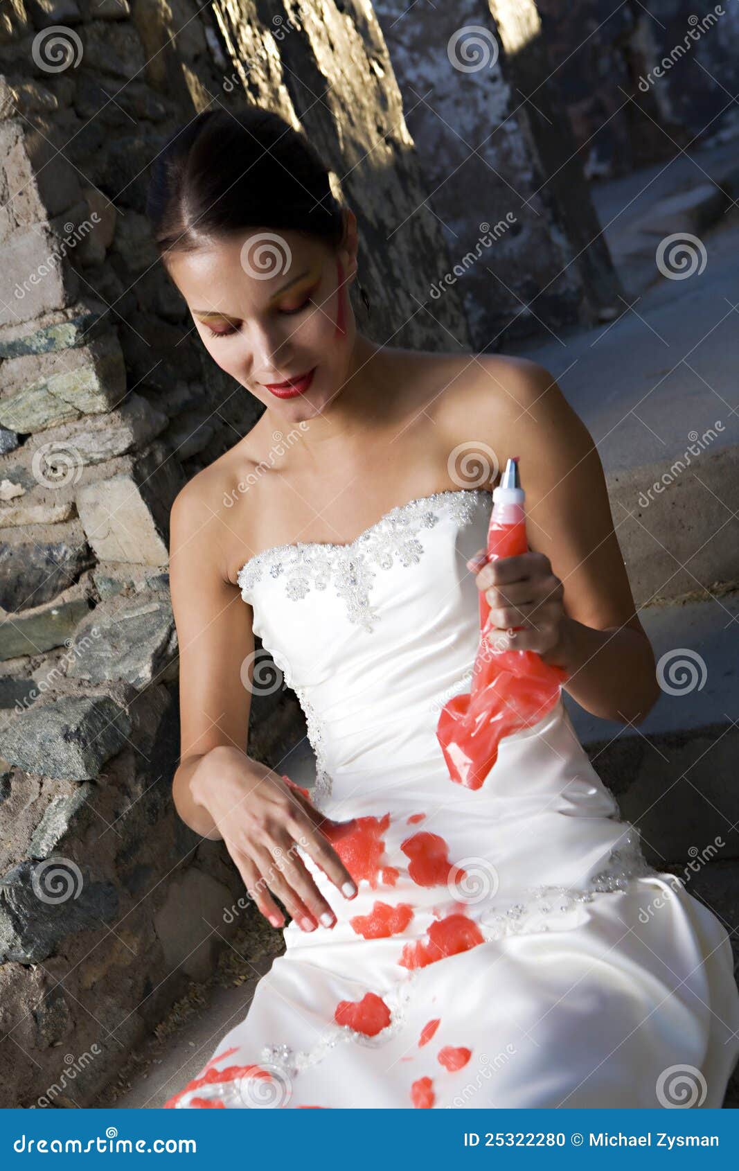 Bride with Red Paint stock photo. Image of cute, dress 25322280