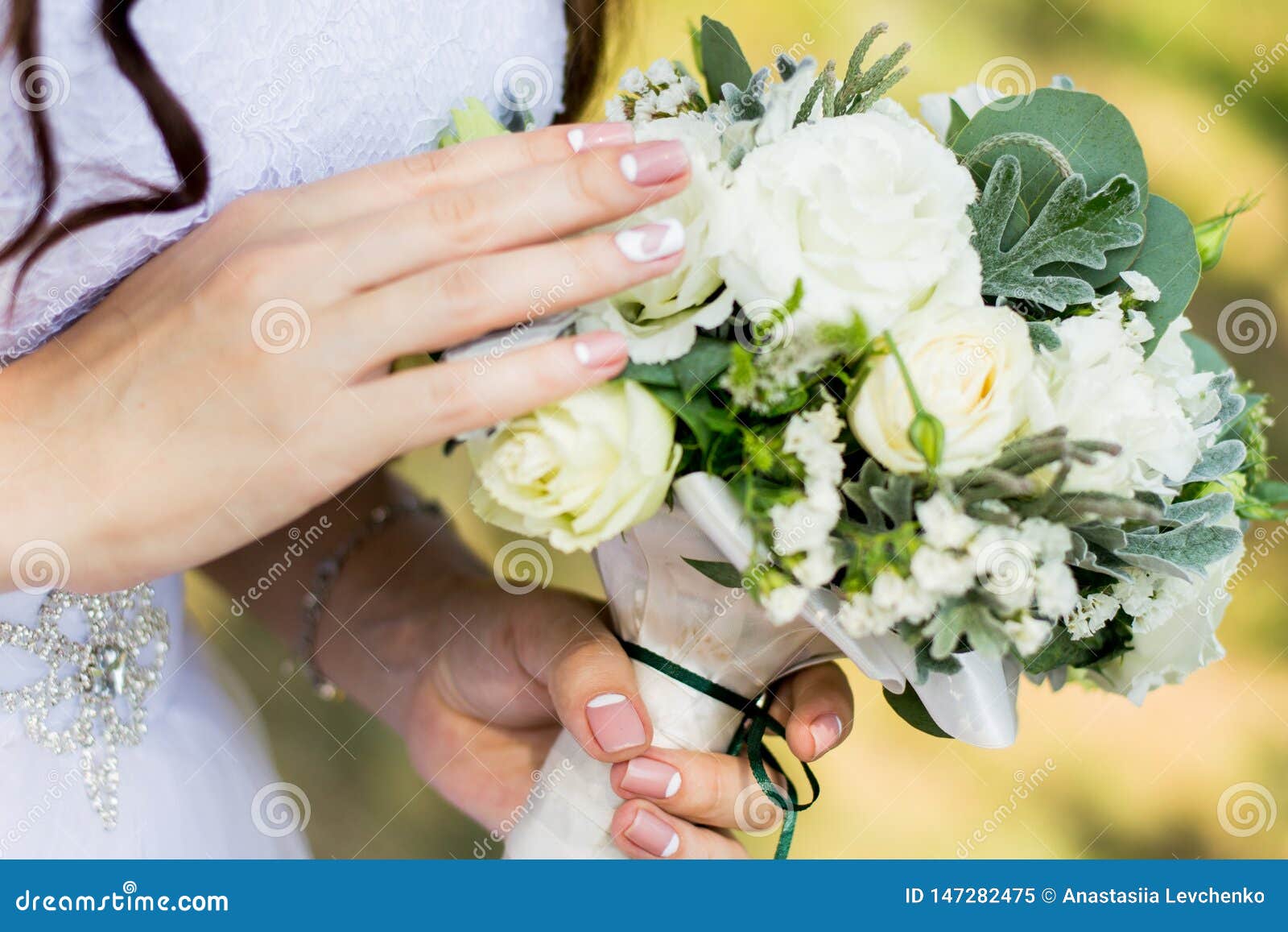 The Bride`s Bouquet, Bride Holds a Bouquet in a Wedding Dress Stock