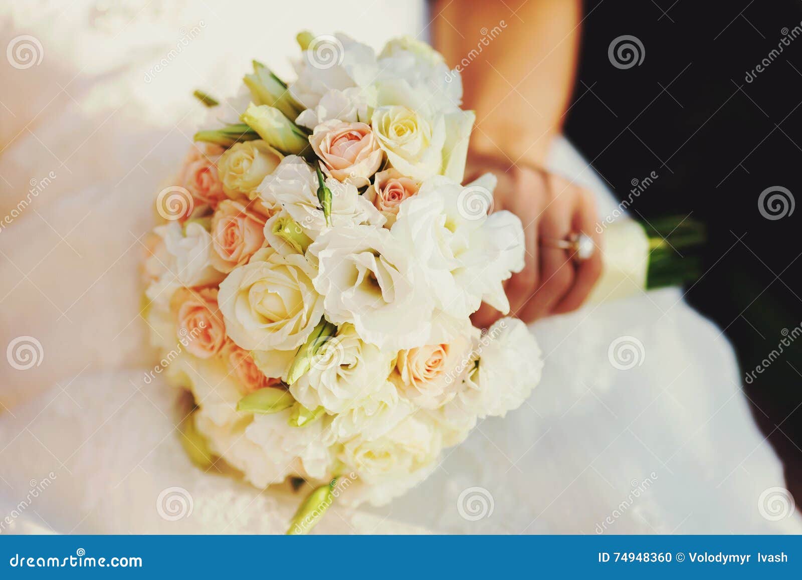 Bride S Hand Holds a Wedding Bouquet of White and Creamy Roses Stock ...
