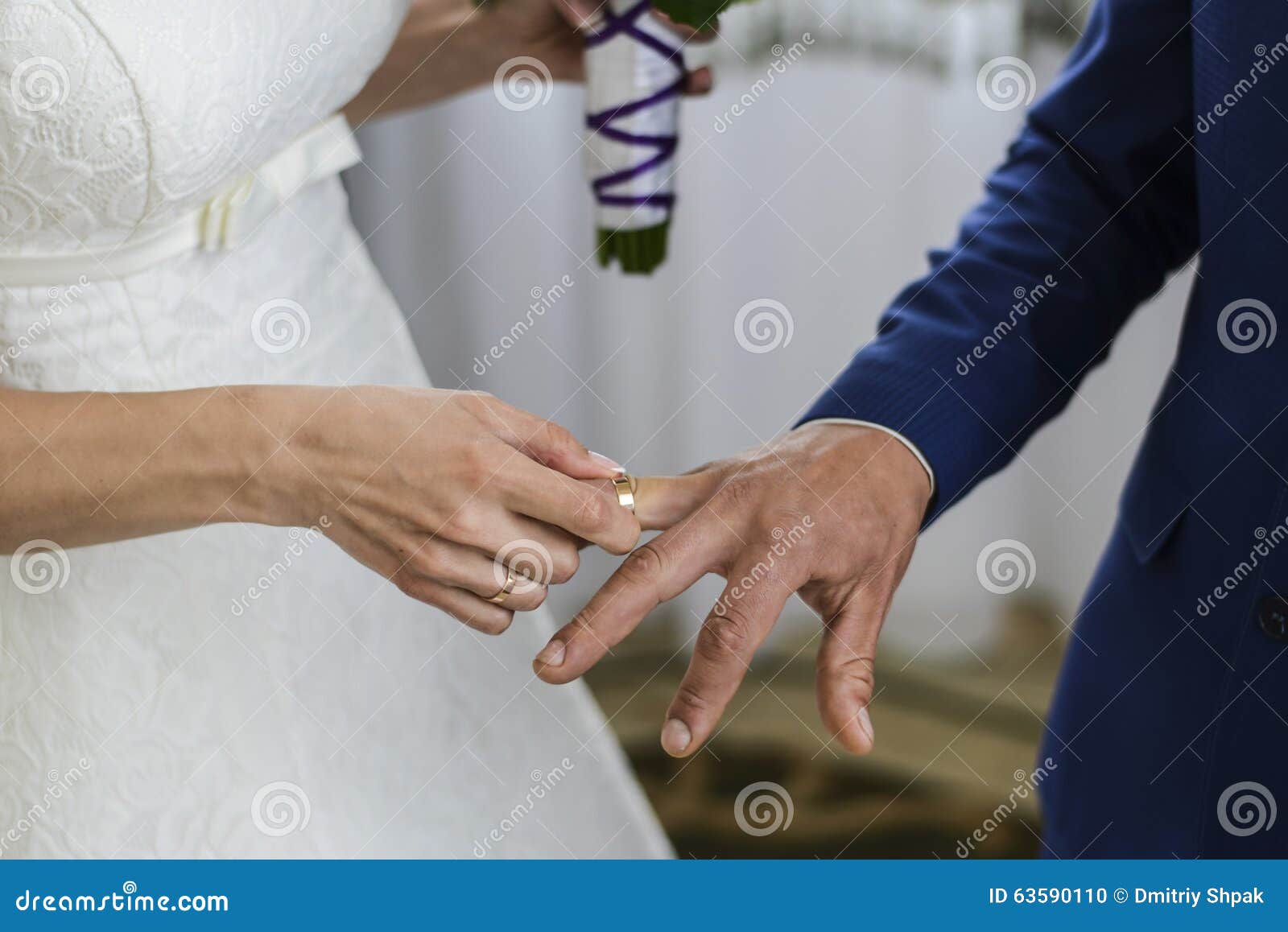 Bride S Hand Putting a Wedding Ring Stock Photo Image of relationship