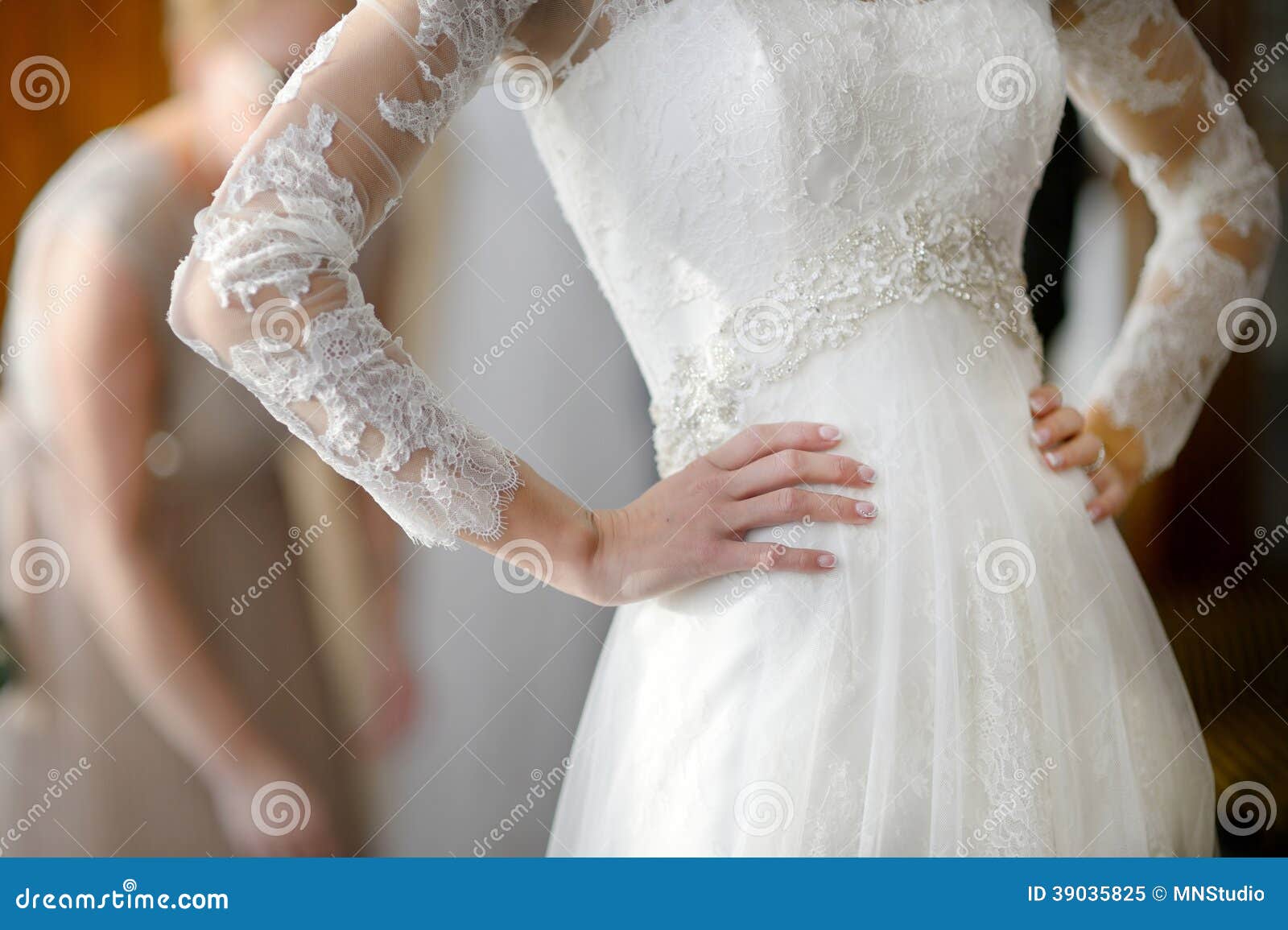 Bride S Hands on a Wedding Dress Stock Image Image of style
