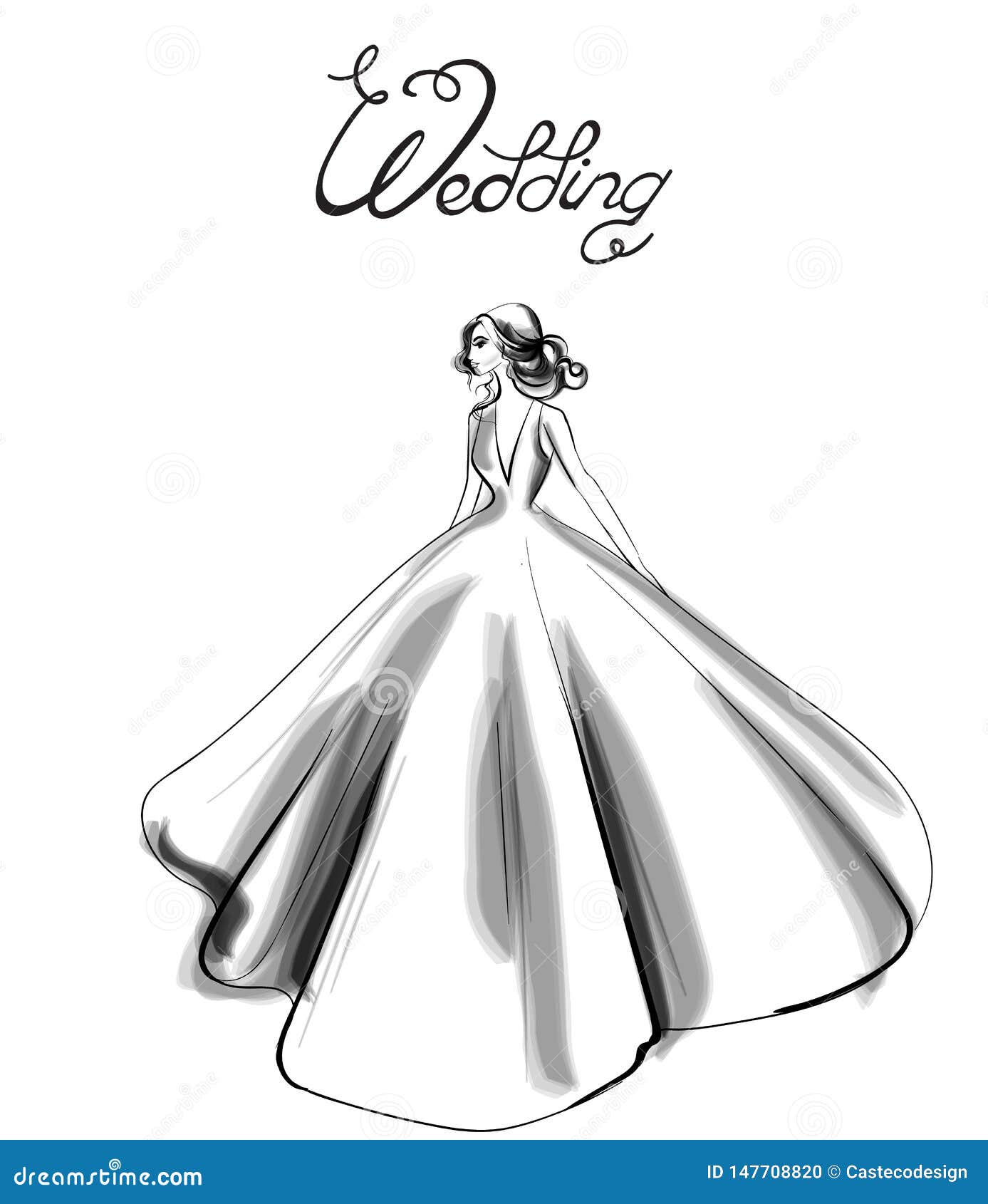 Bride Silhouette Vector Line Art. Beautiful Long Dress . Template for Bride Silhouette Vector Line Art. Beautiful Long Dress . Template for