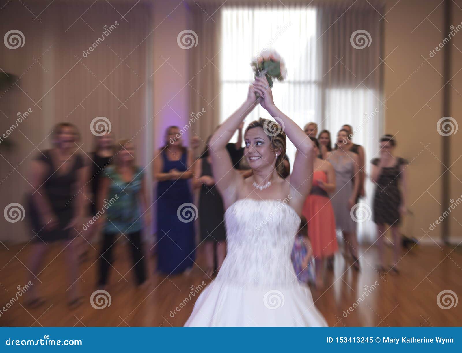 Bride tossing bouquet stock image. Image of flowers 153413245