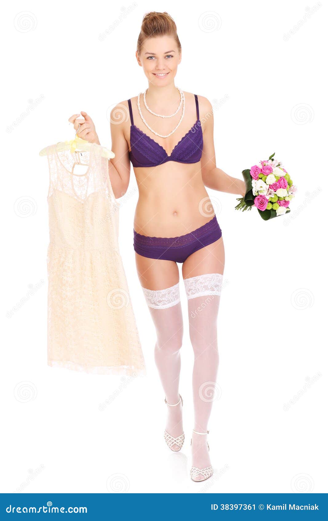 Bride in underwear stock image. Image of boquet, female - 38397361