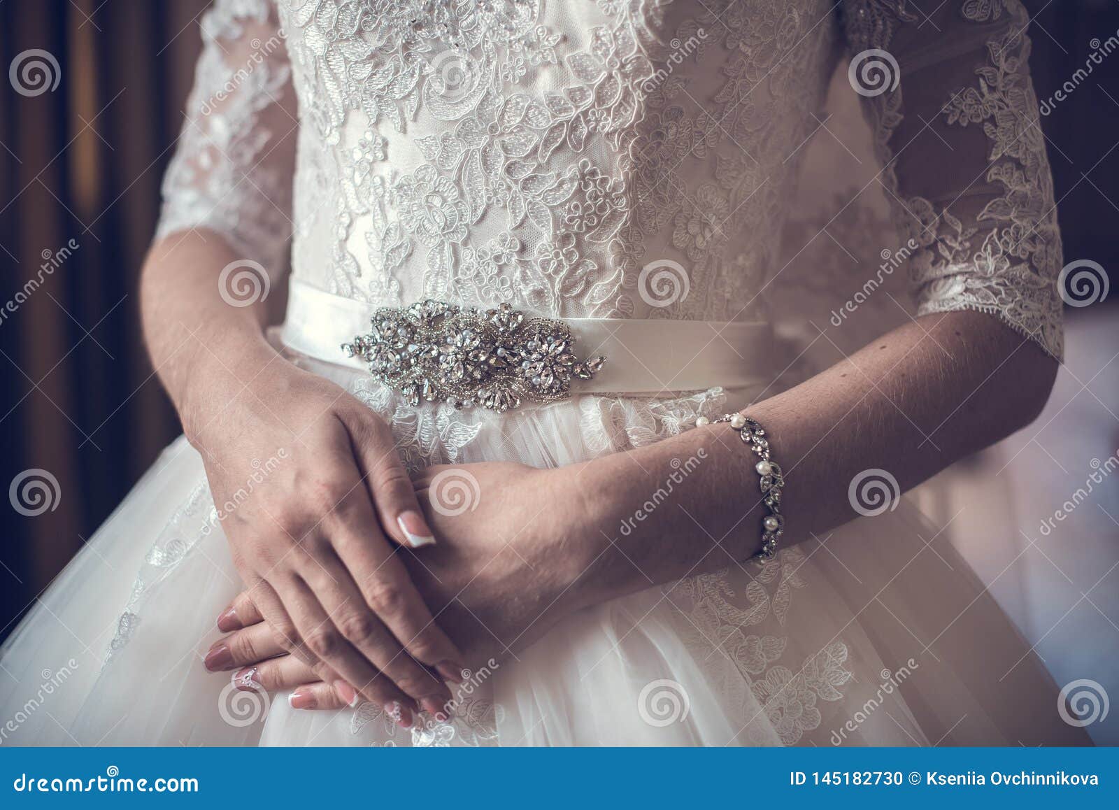 The Bride Wears a Bracelet on Hand Stock Photo Image of glamour