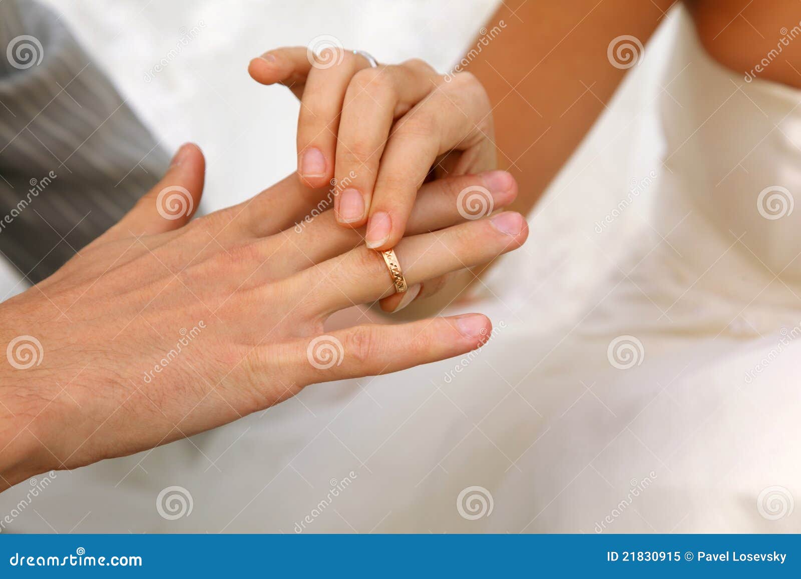 Bride Wears Wedding Gold Ring Groom Stock Image Image of close, hands