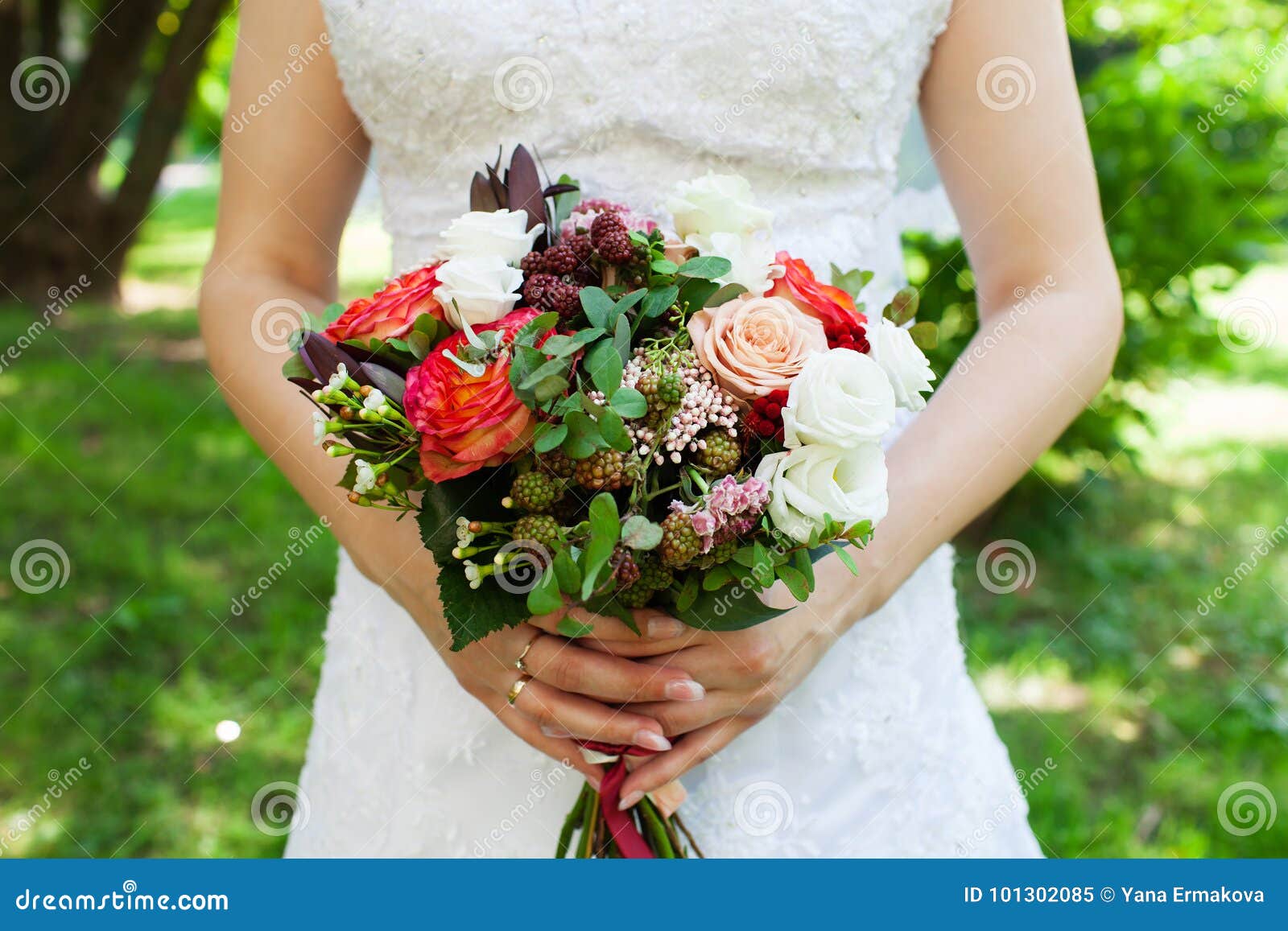 Bride holding her bouquet stock image. Image of color 101302085