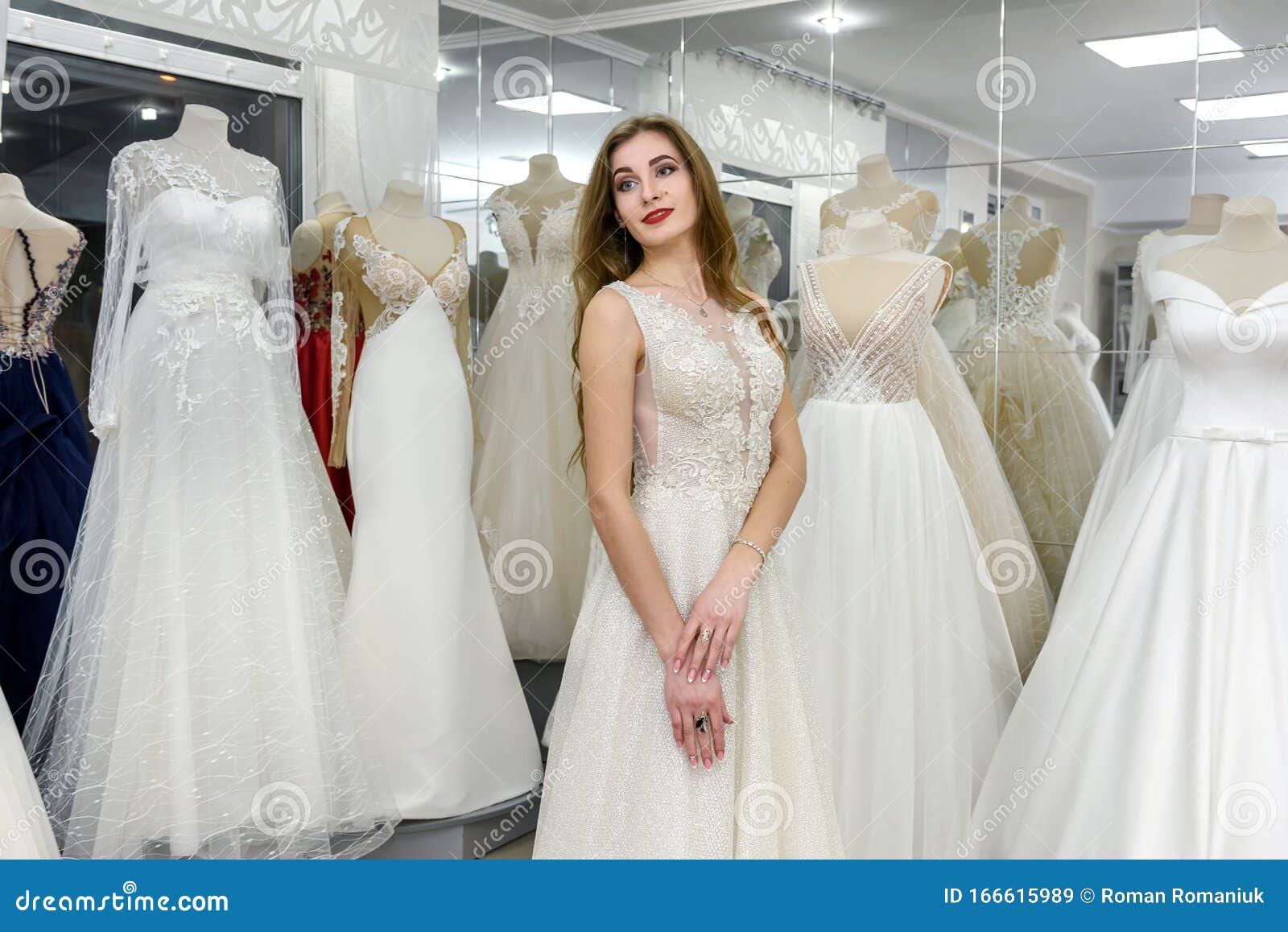 Bride in Wedding Dress Fitting it in Atelier Stock Image Image of