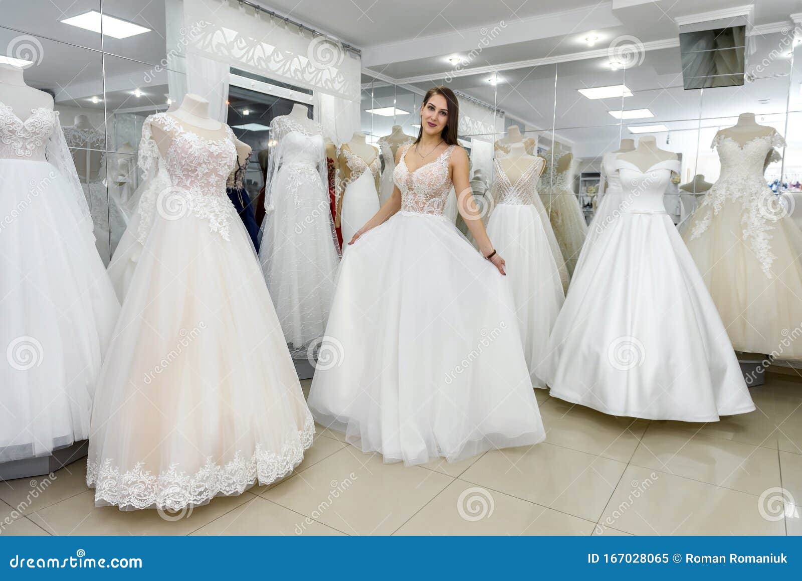 Bride in Wedding Dress Fitting it in Atelier Stock Image Image of