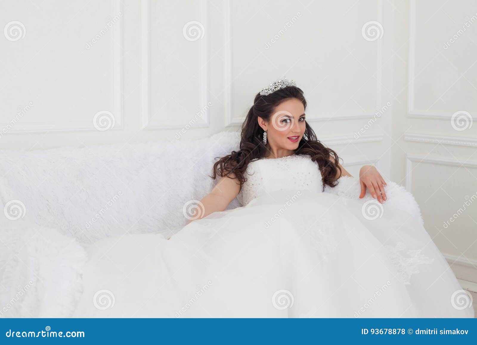 Bride in Wedding Dress Sitting on the Couch Stock Photo Image of interior, husband 93678878