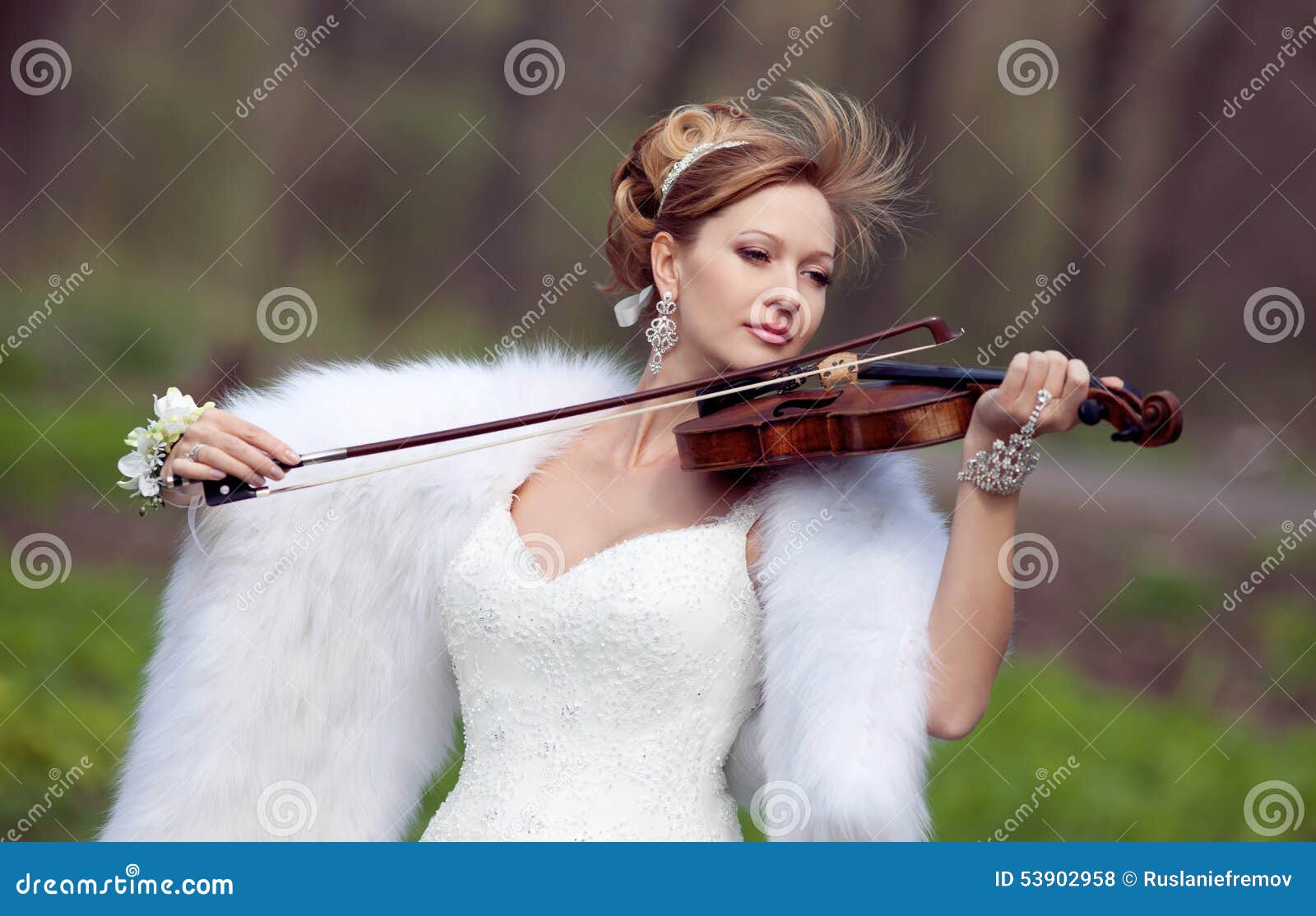 Bride in a Wedding Dress with a Violin Stock Photo Image of caucasian
