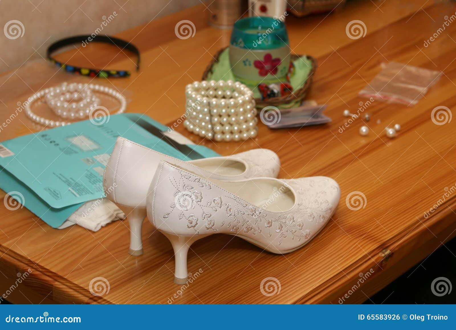 Bride Wedding Shoes are on the Table Stock Photo Image of footwear