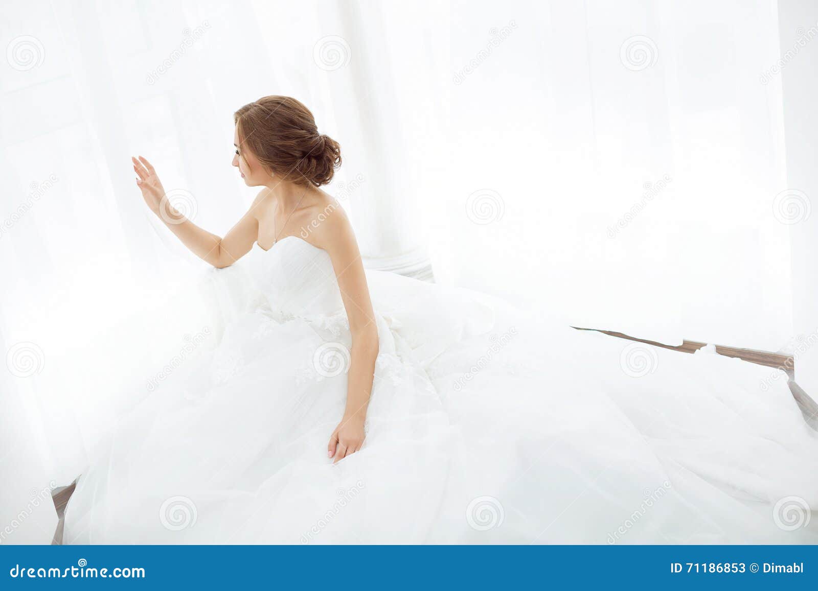 Brides Beauty. Young Woman in Wedding Dress Indoors Stock Image - Image ...