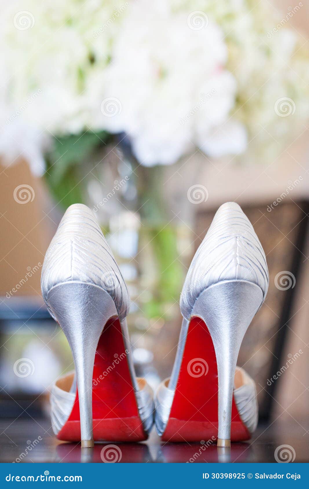 Luxurious White Wedding Shoes with High Heels on a Red Background. Rear  View Stock Image - Image of glamour, heels: 183413629