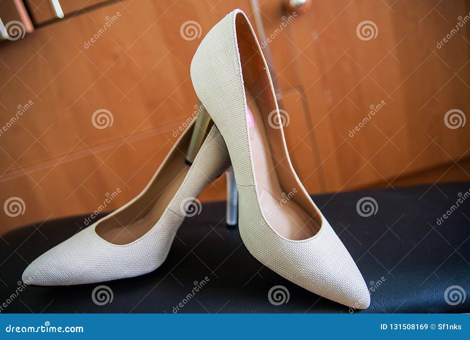 Brides White High Heel Shoes on the Couch Stock Image - Image of girl ...