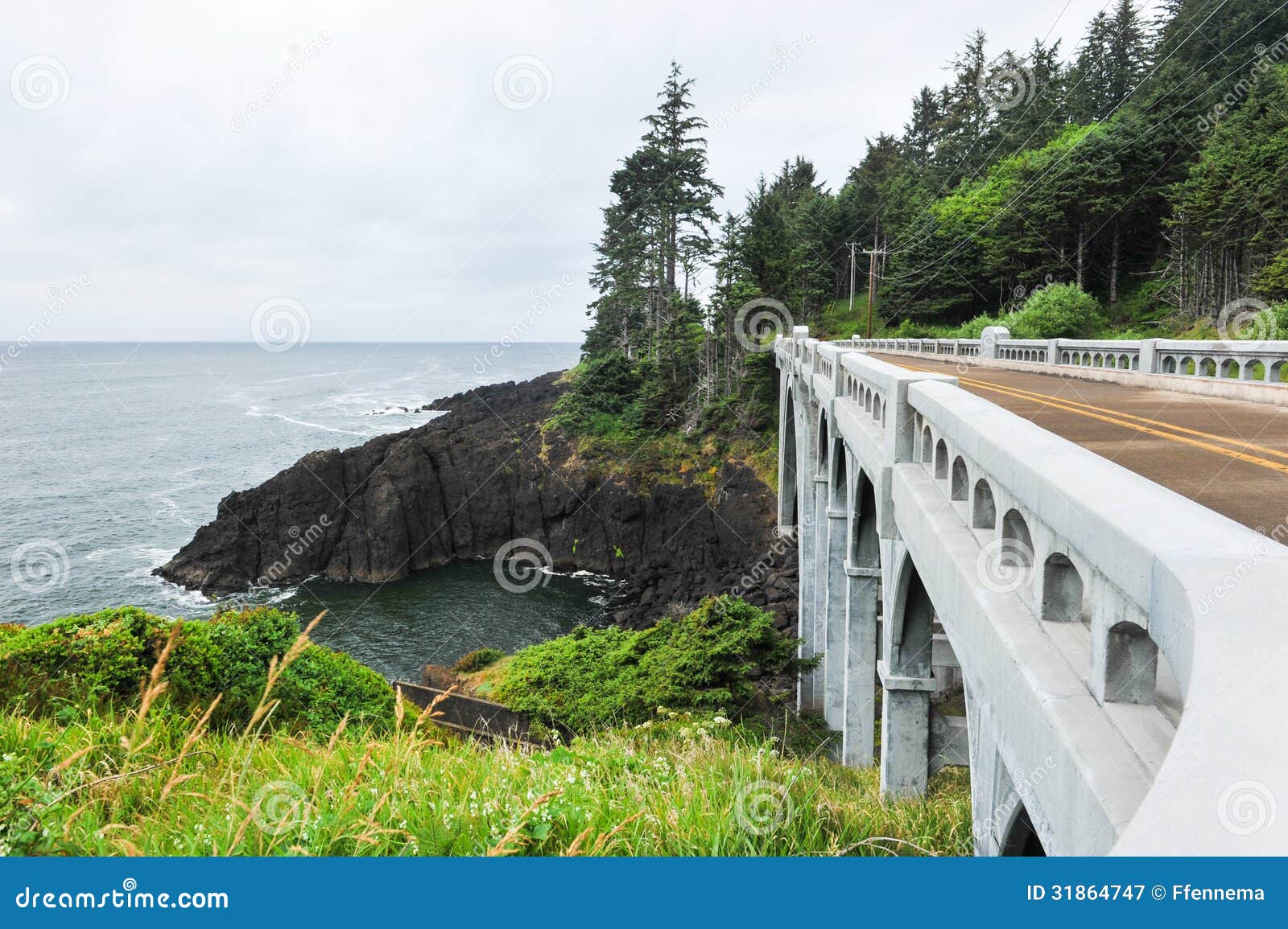 Bridge Along the Pacific Ocean in Oregon Stock Image Image of road