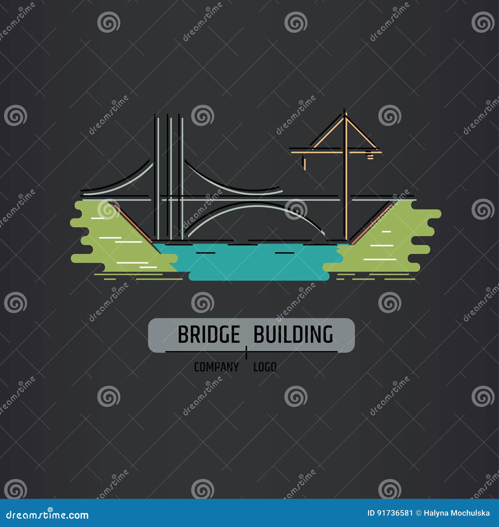 Bridge Building Company Logo. Line Art Style. Stock Vector