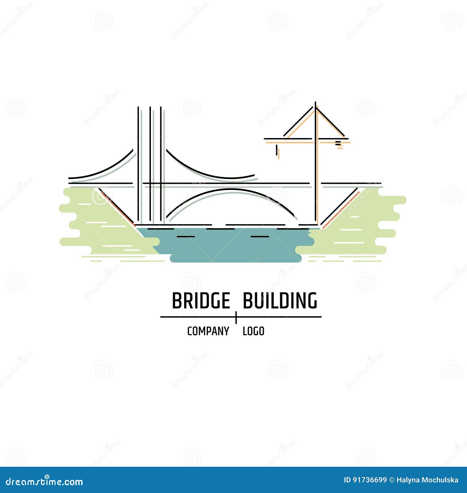 Bridge Building Company Logo. Line Art Style. Stock Vector