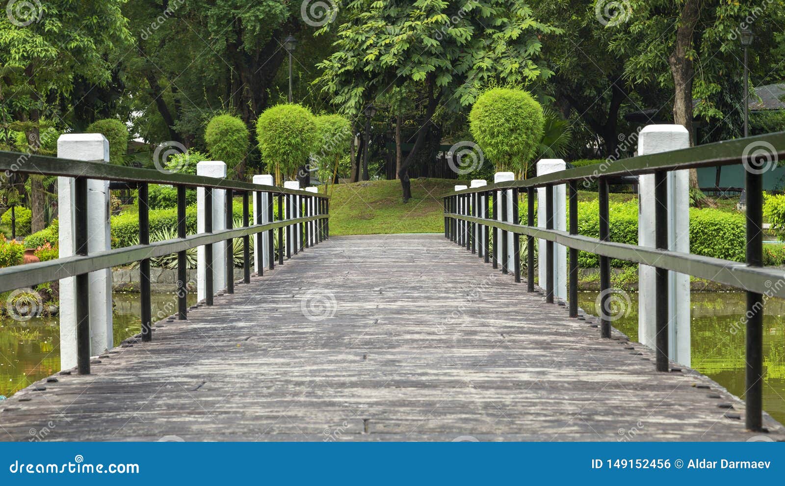 bridge in japanese garden in rizal luneta park, manila, philippines