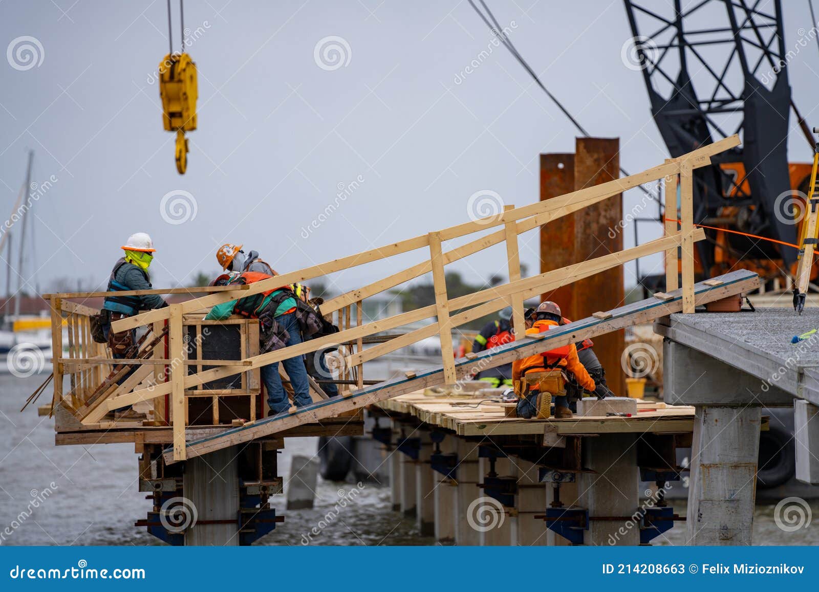 Bridge Construction Workers in Action St Augustine FL USA Editorial