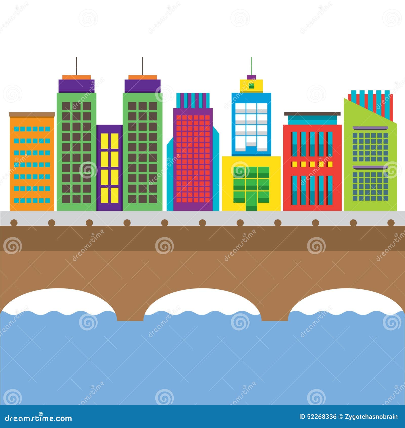 Bridge Cross River and Buildings on Land Stock Vector - Illustration of ...