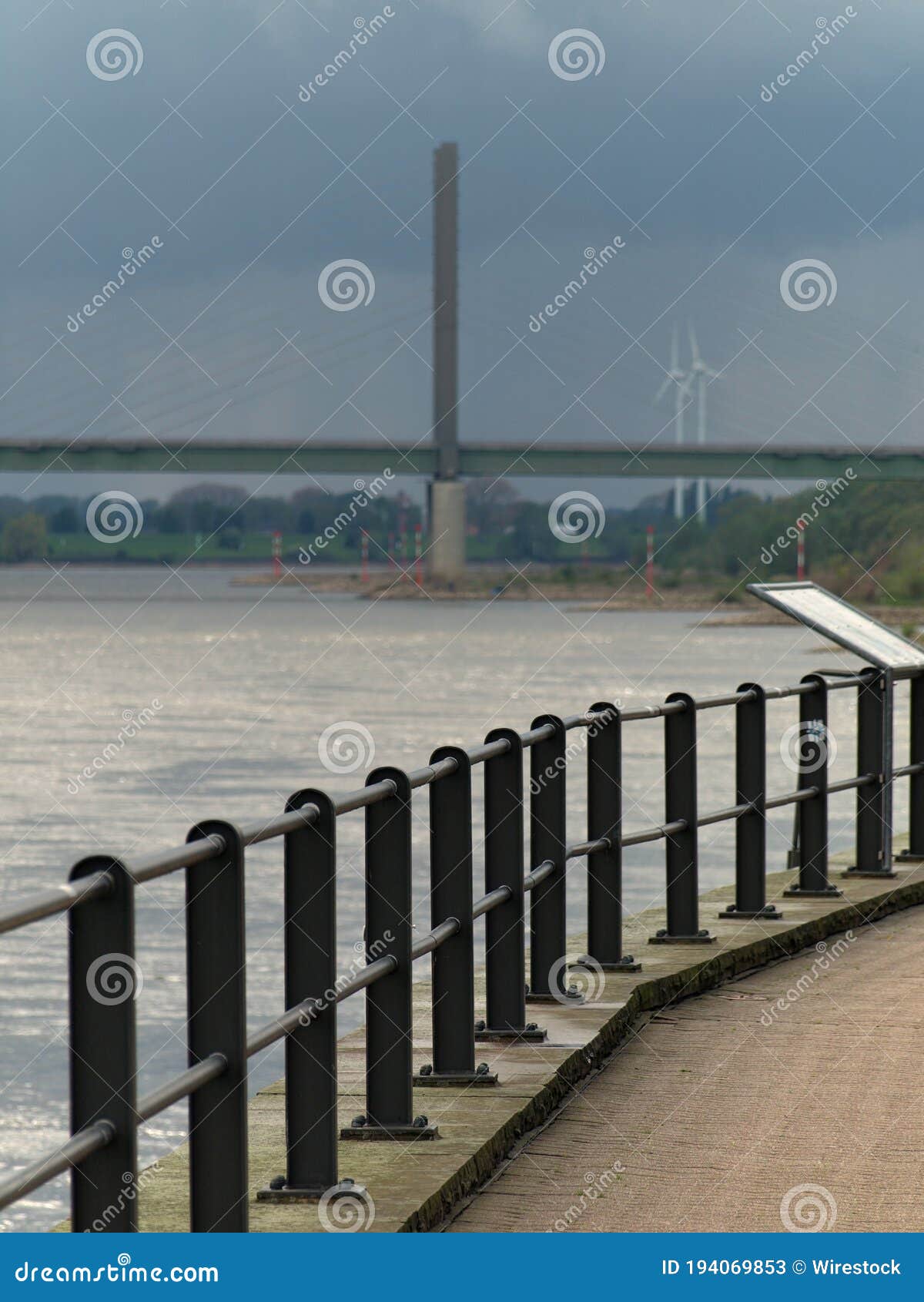 Bridge Leading Over the River Rhine in Rees, Steel Railing in Focused  Foreground Stock Image - Image of rainy, metal: 194069853