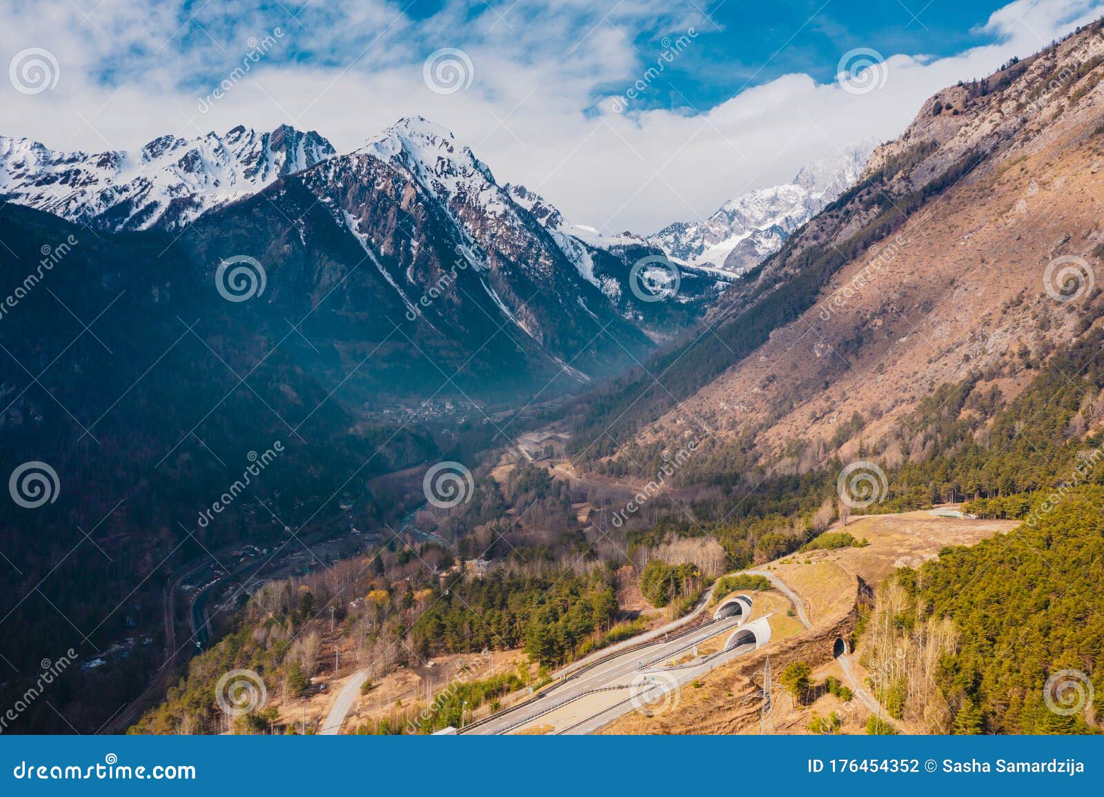 bridge mont bardon ponte mont bardon tunnels with highway  in aosta valley