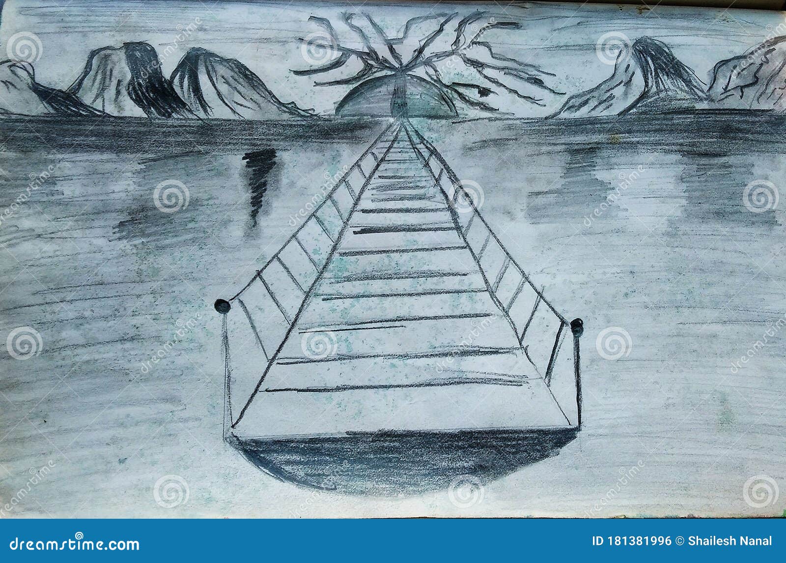 boat yacht chalk pencil landscape sketch doodle realistic simple poster  round art hand drawn 30028080 Stock Photo at Vecteezy