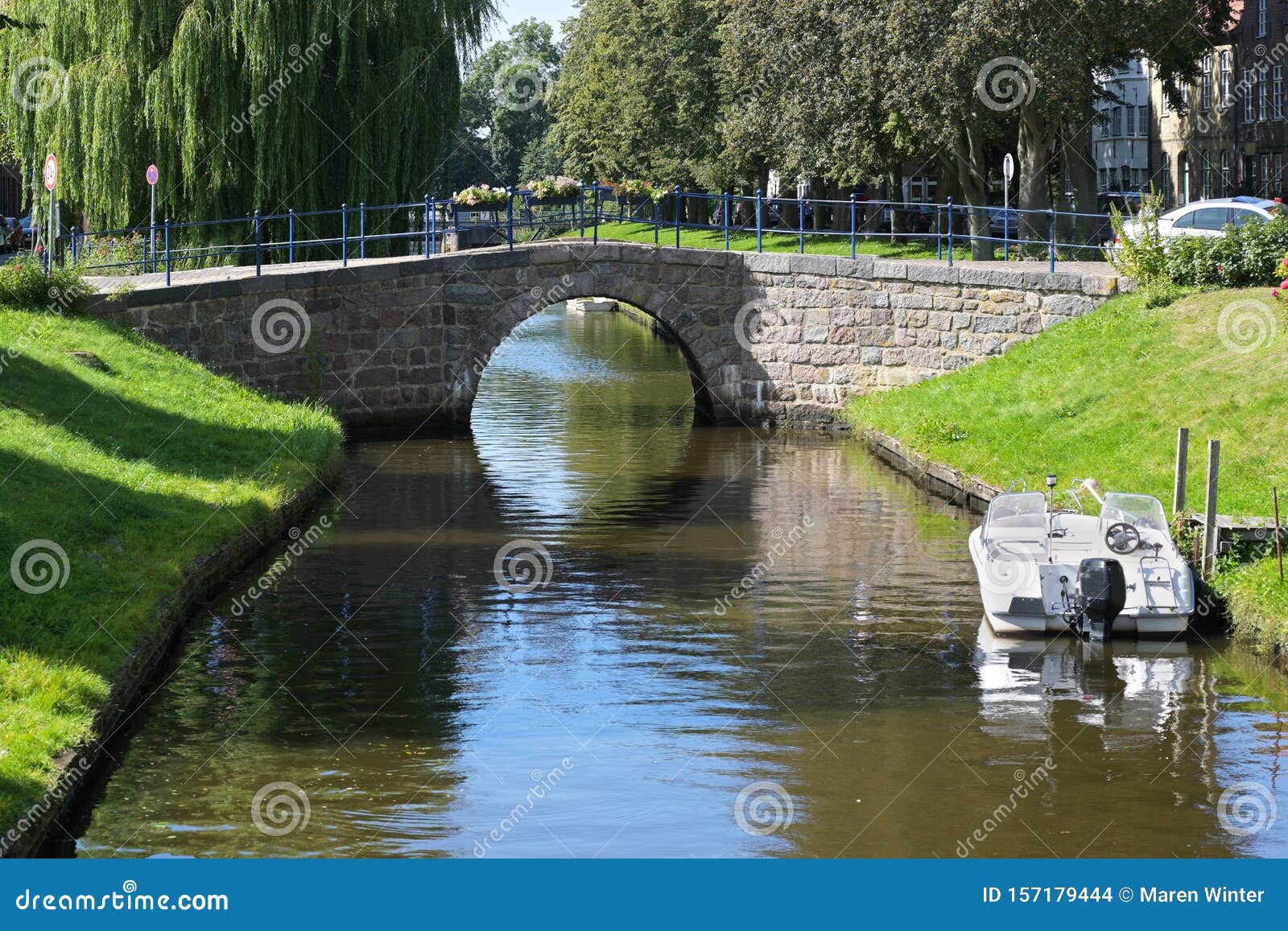 bridge over a gracht in friedrichstadt, the beautiful town in northern germany founded by dutch settlers