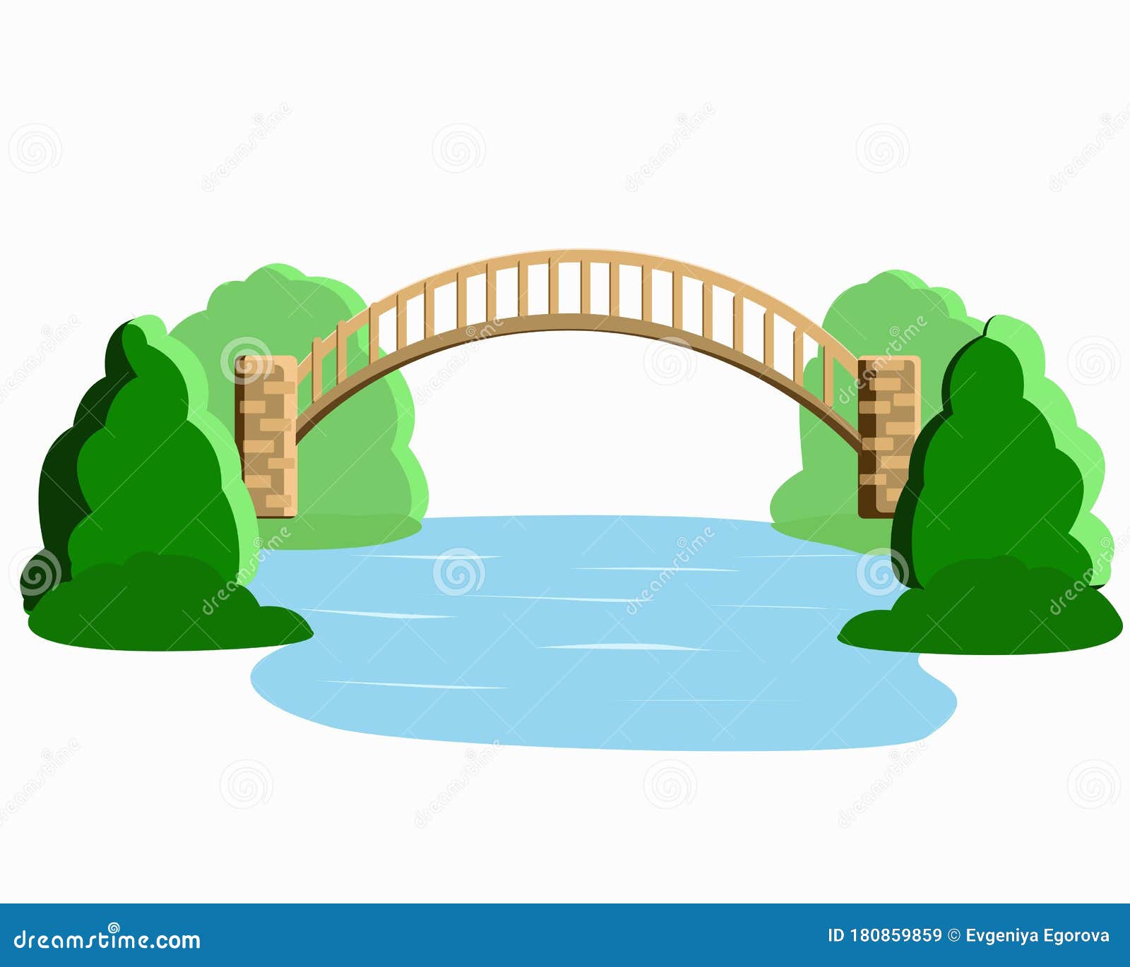 The Bridge Over the River and Lush Trees Stock Illustration