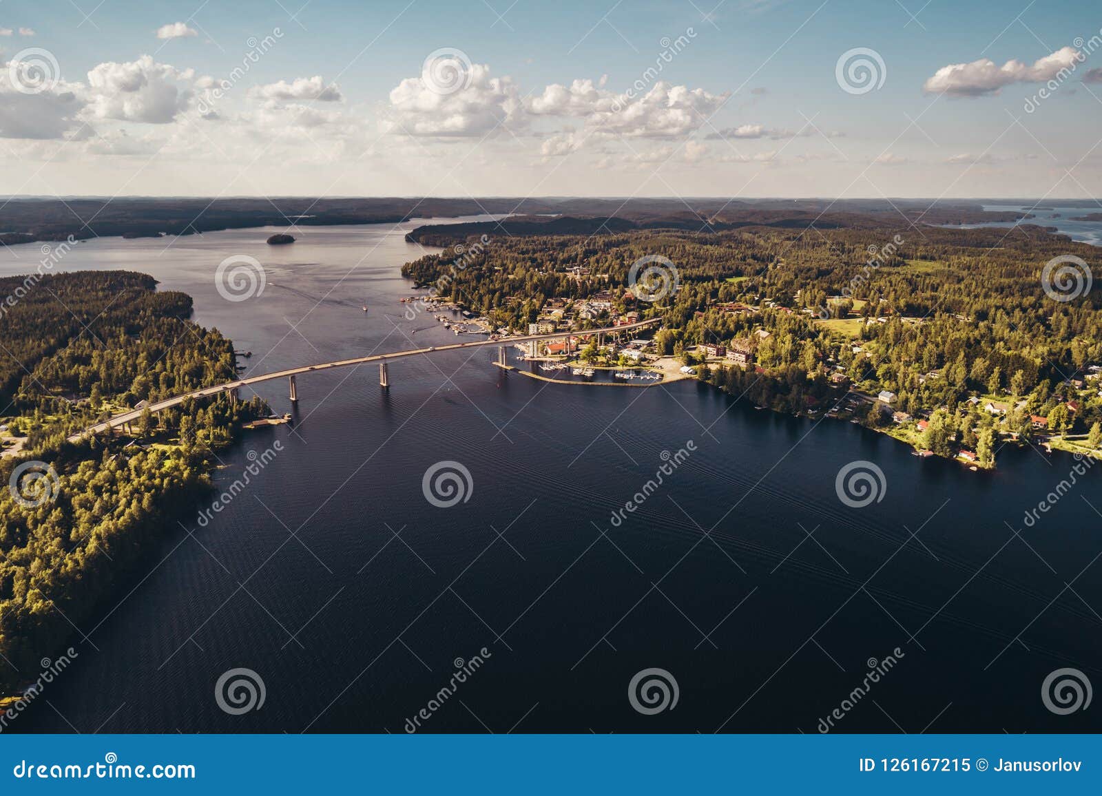 bridge over saimaa at puumala finland seen from the sky