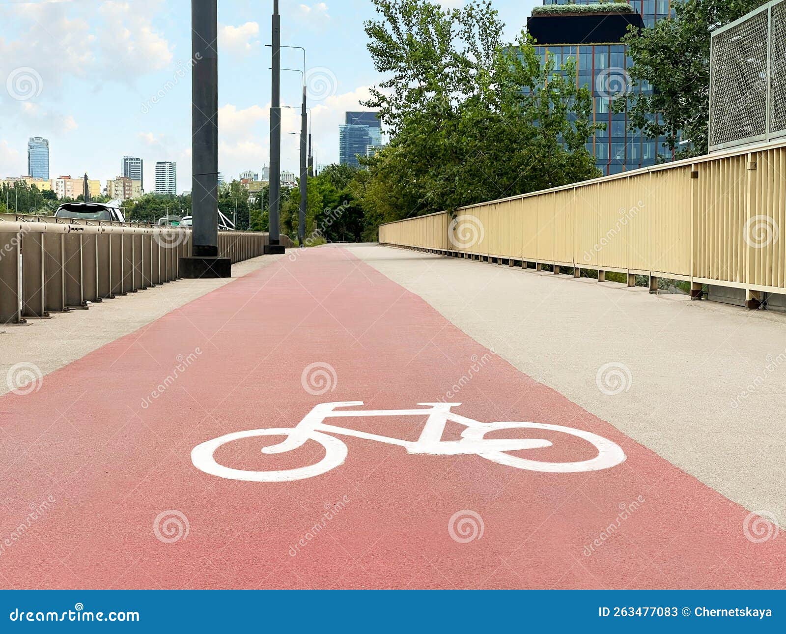 Bridge with Red Bicycle Lane in City Stock Image Image of bikeway