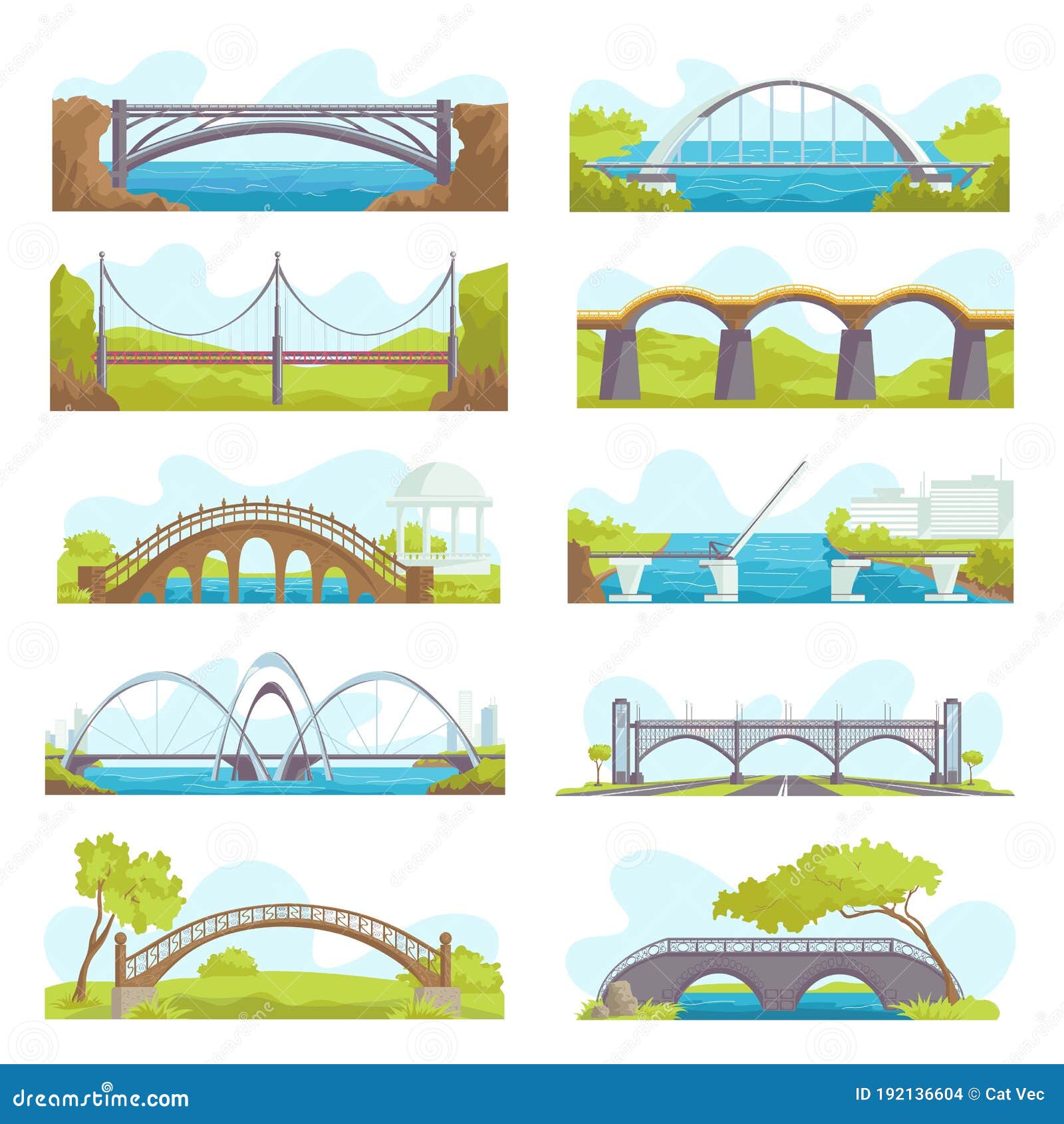 bridges icons set of urban and suspension structure   s. bridged urban crossover architecture