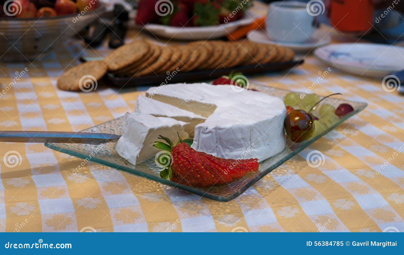 Brie Cheese Plate with Strawbery and Grapes Stock Image Image of