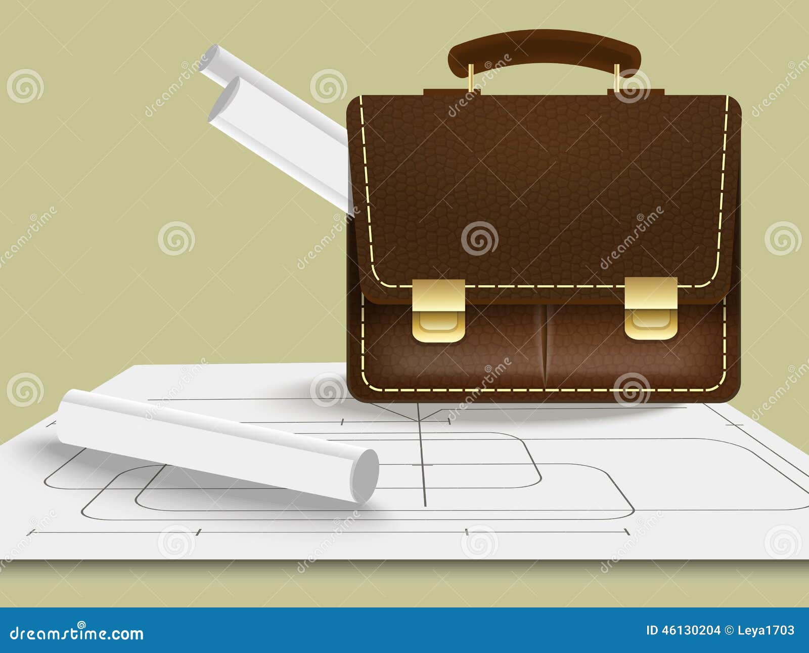 Briefcase with blueprints stock vector. Illustration of surrender