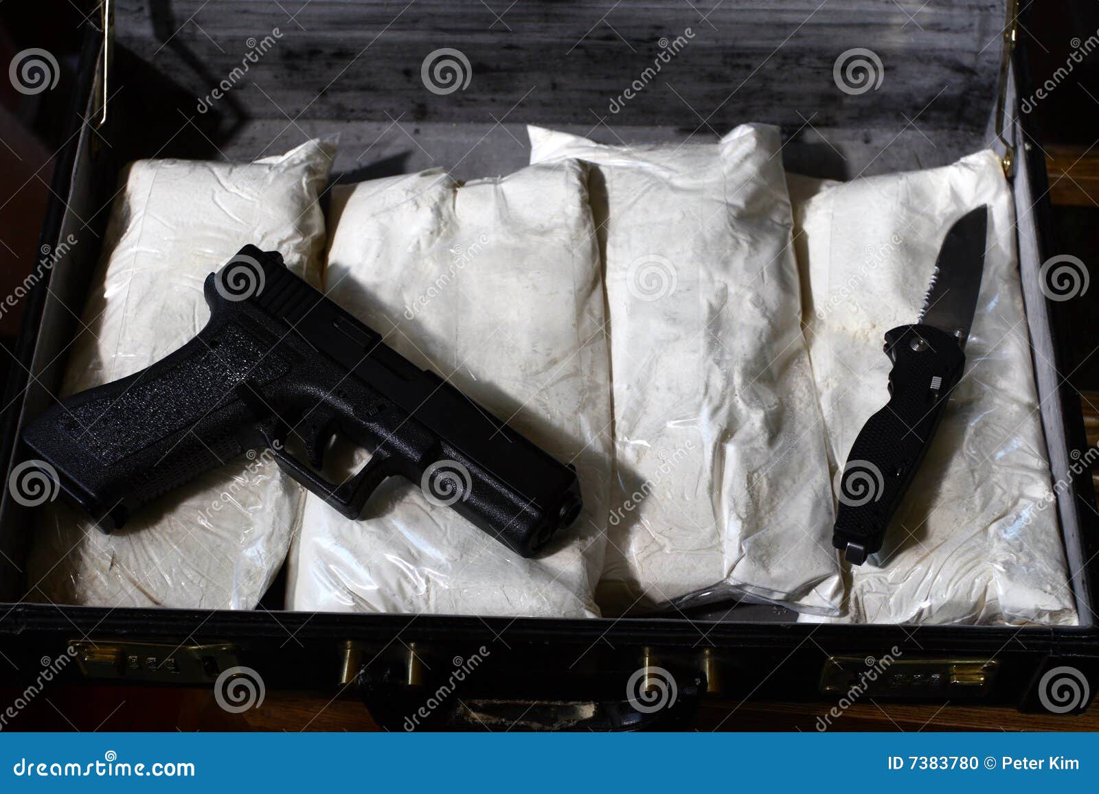 Briefcase with Drugs and Gun Stock Photo Image of contraband, cocaine