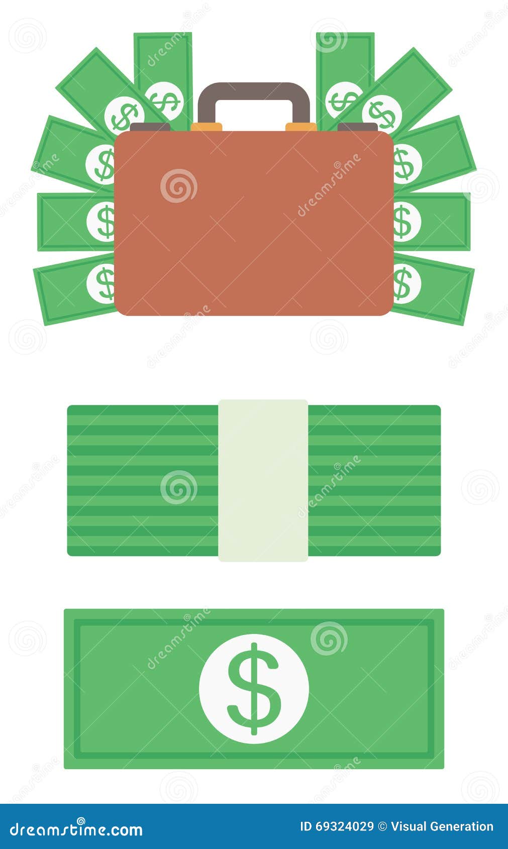 Briefcase full of money. stock vector. Illustration of abundance 69324029