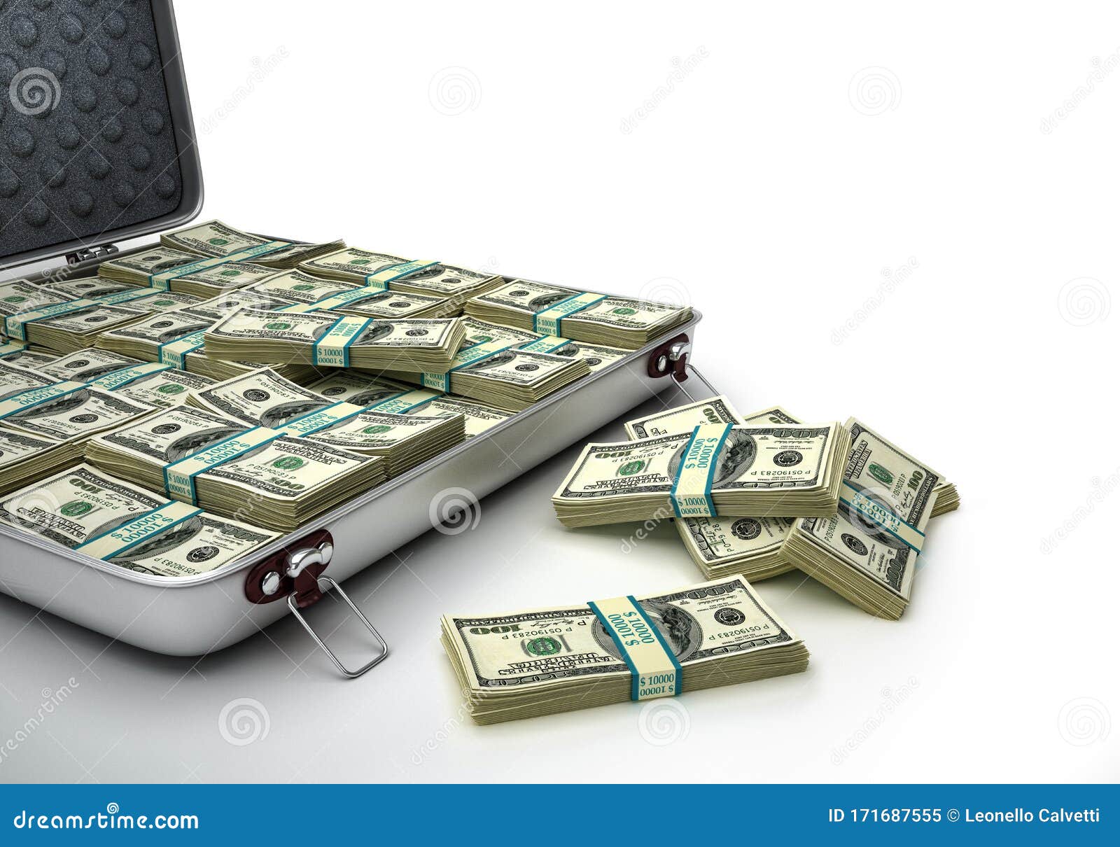 Briefcase Open, Full Of USD Banknotes. Closeup Stock Illustration