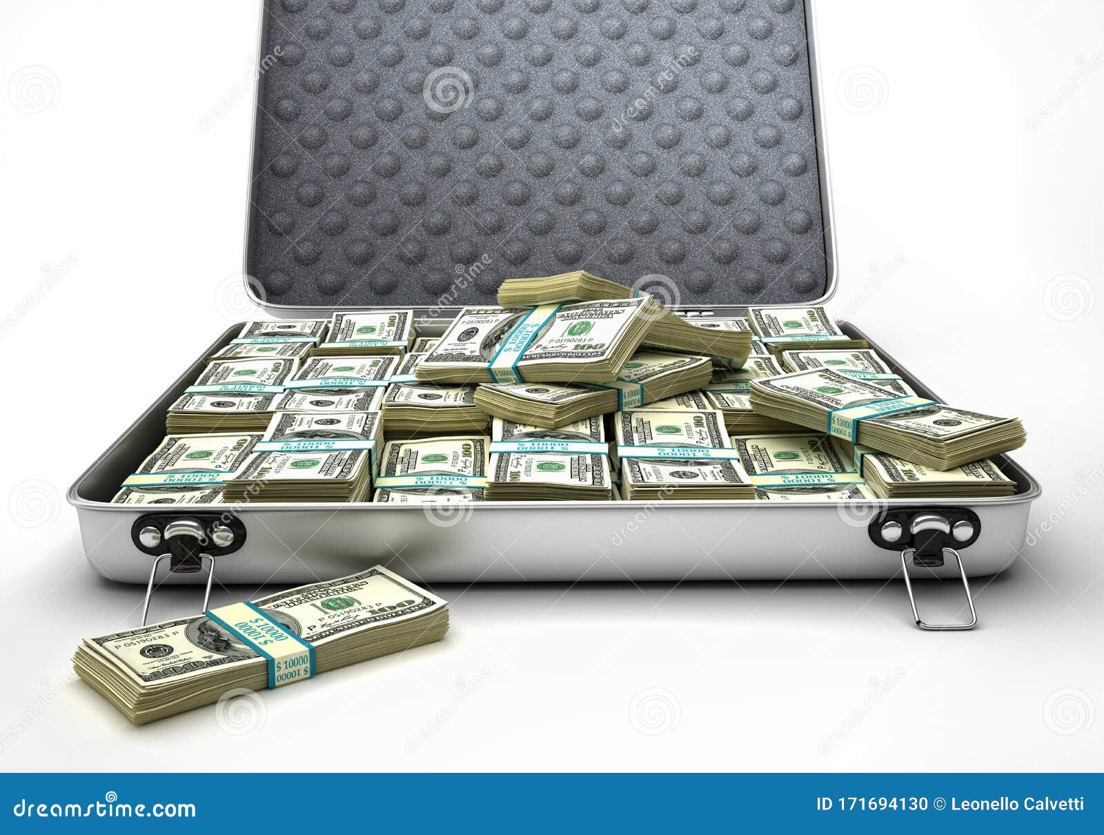 Briefcase Open, Full of USD Banknotes. Front View Stock Illustration