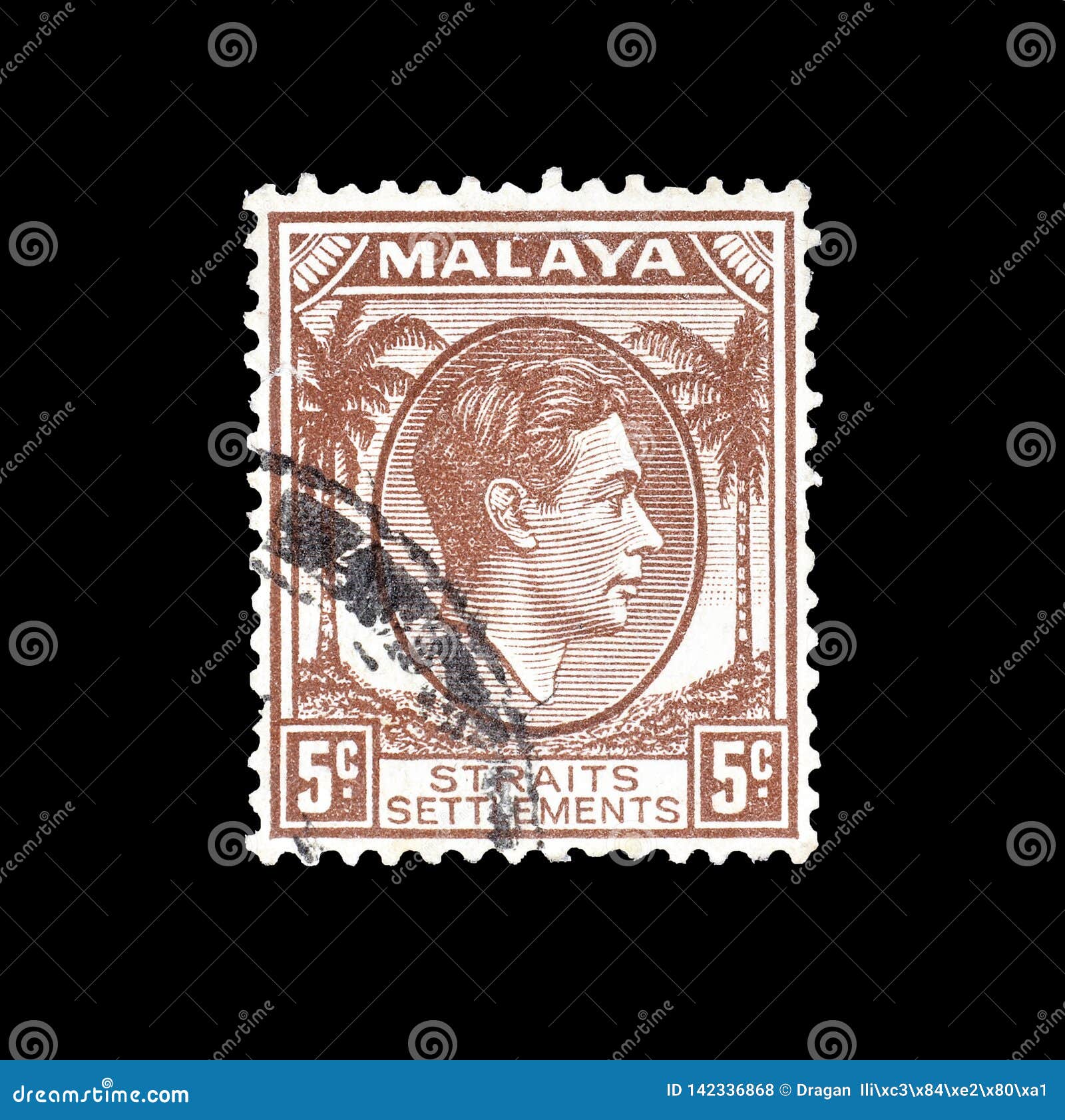 Briefmarke gedruckt durch Malaya. Die Briefmarke, die durch Malaya, Straßen Regelungen gedruckt wird, stempeln, circa 1937