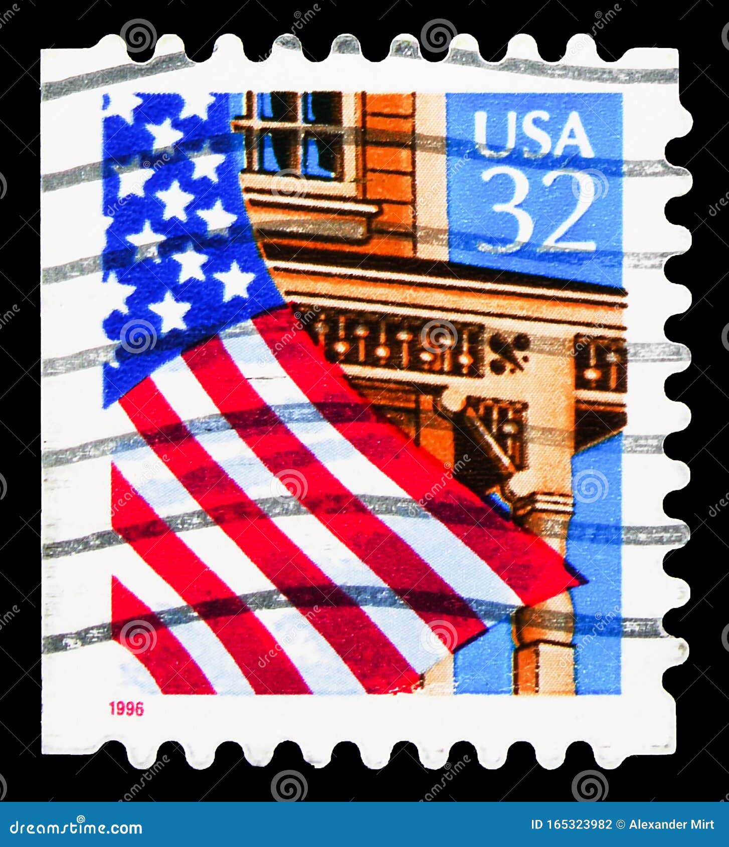 MOSKAU, RUSSLAND - 30. SEPTEMBER 2019: Briefmarken in den Vereinigten Staaten zeigen Flag over Porch, serie, ca. 1996