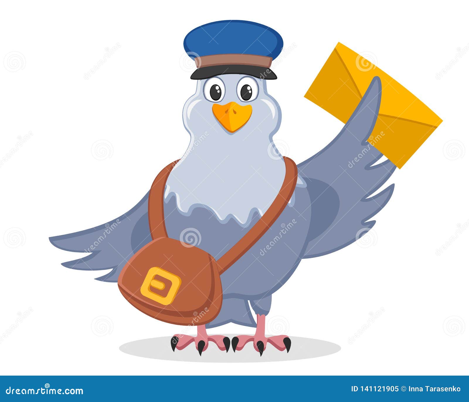 Brieftaube In Einem Hut Mit Einer Tasche Und Ein Buchstabe In Den Flugeln Auf Einem Weiss Vektor Abbildung Illustration Von Umschlag Post