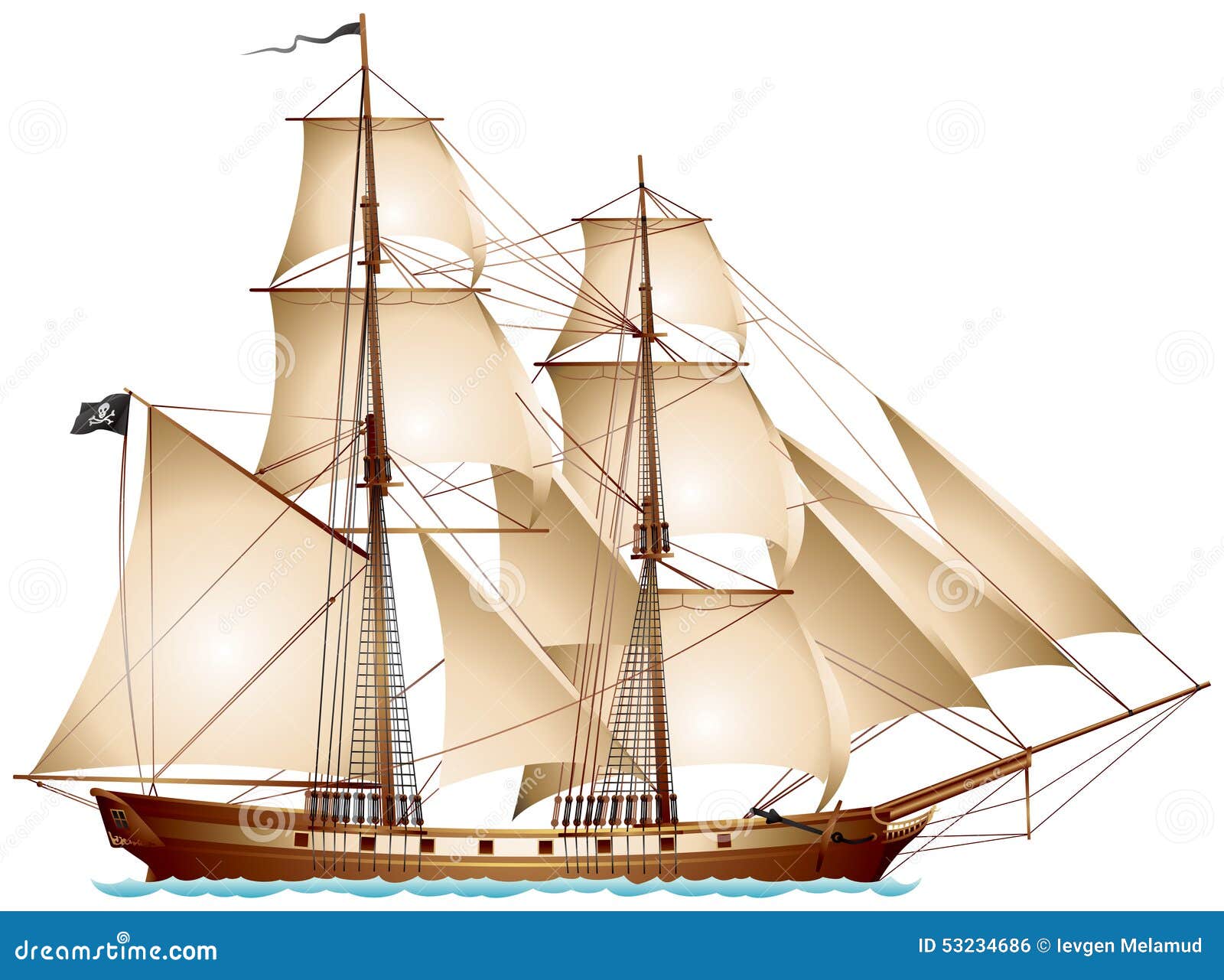 Brigantine pirate ship stock vector. Illustration of ...