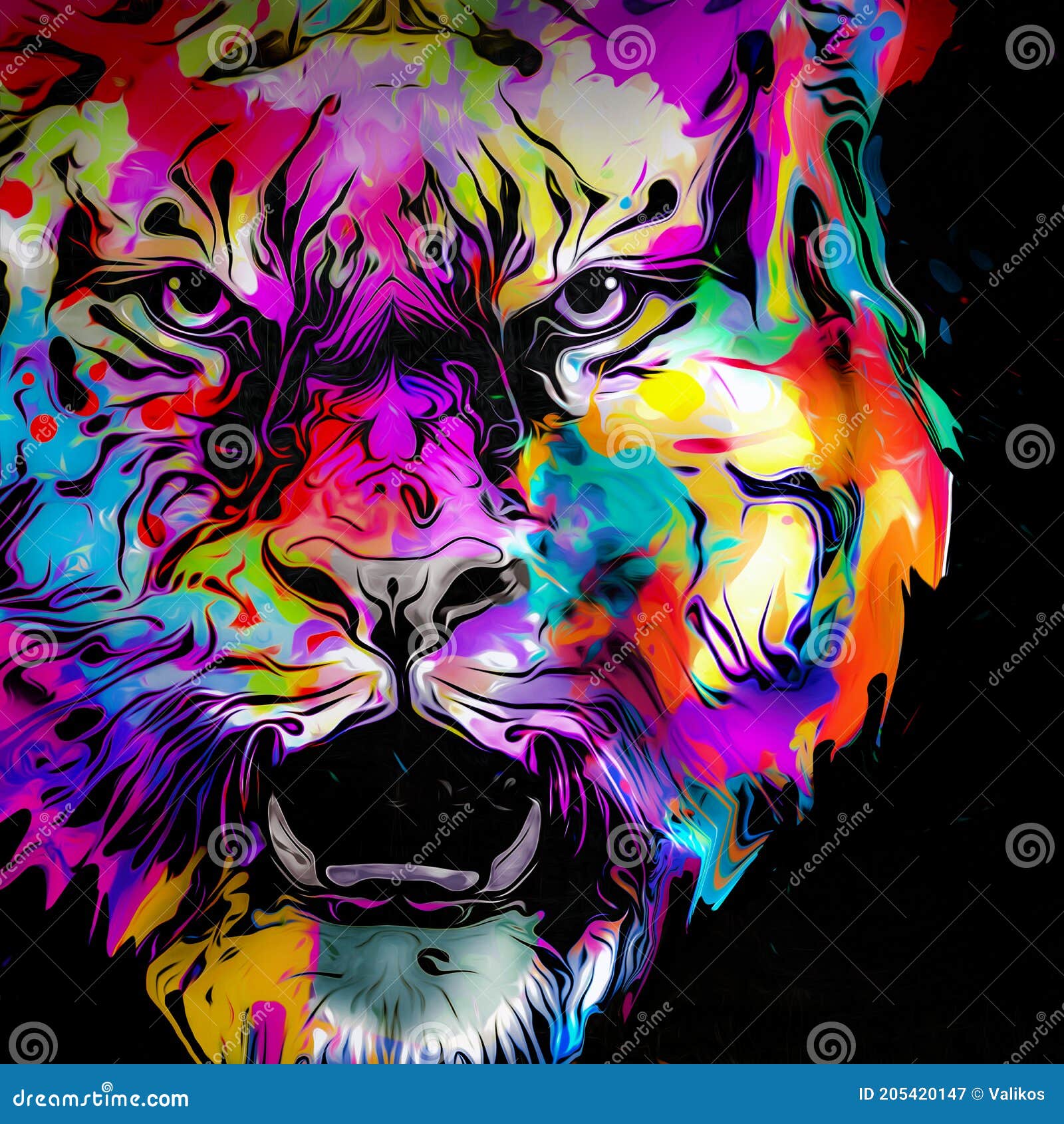 bright abstract colorful background with tiger, paint splashes art 