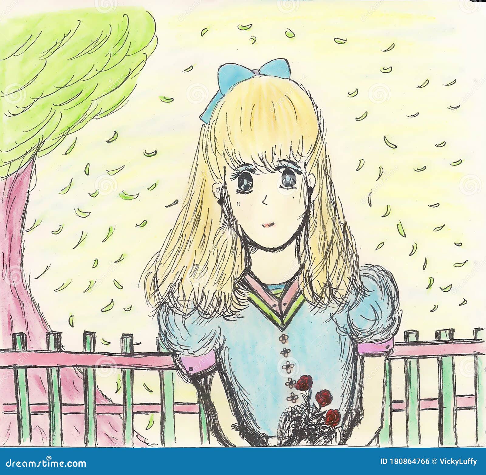 Bright Attractive Anime Style Drawing of Blonde Girl in Autumn Stock  Illustration - Illustration of blue, gaze: 180864766