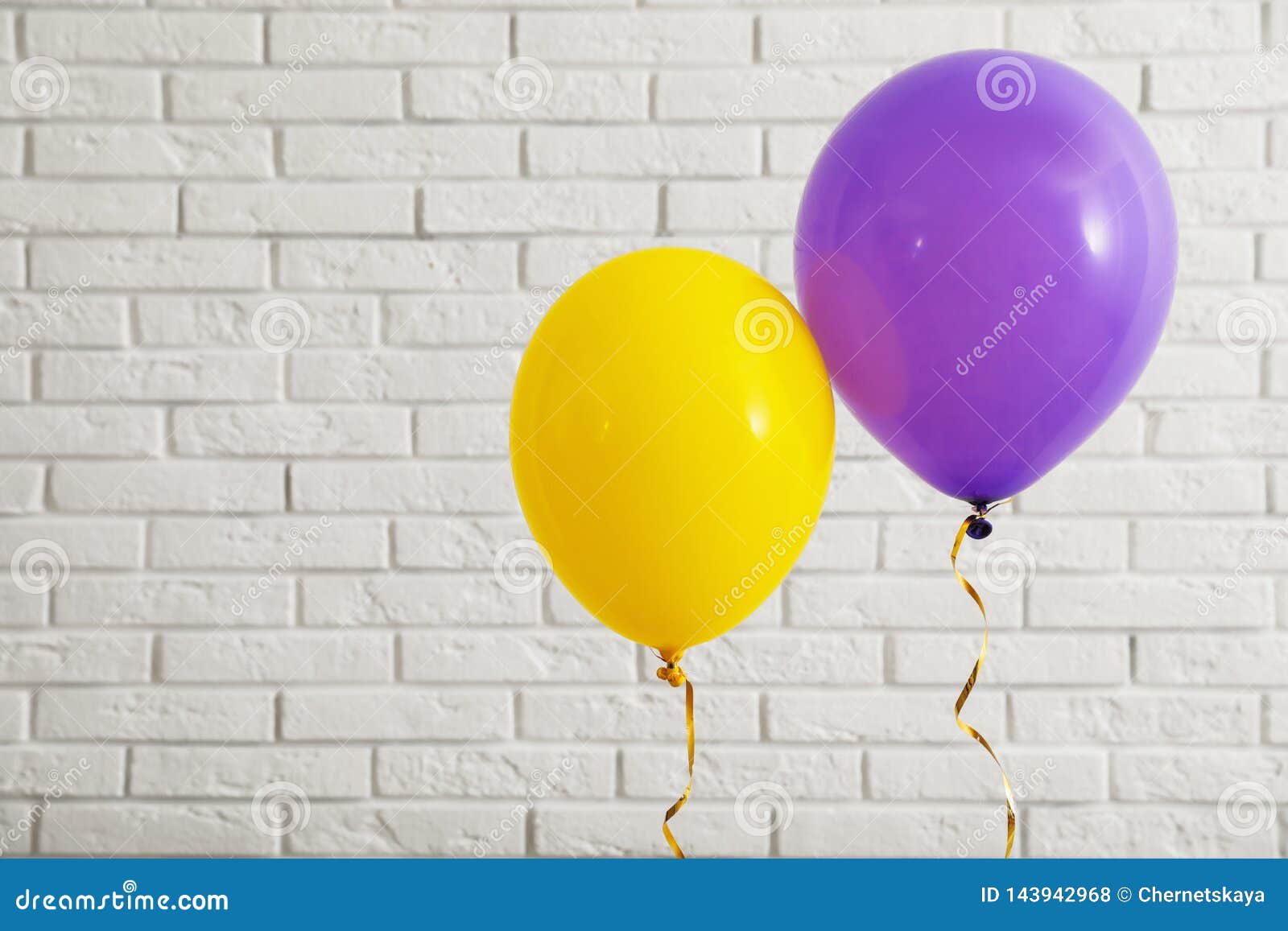 Bright Balloons Near Brick Wall. Celebration Time Stock Photo Image