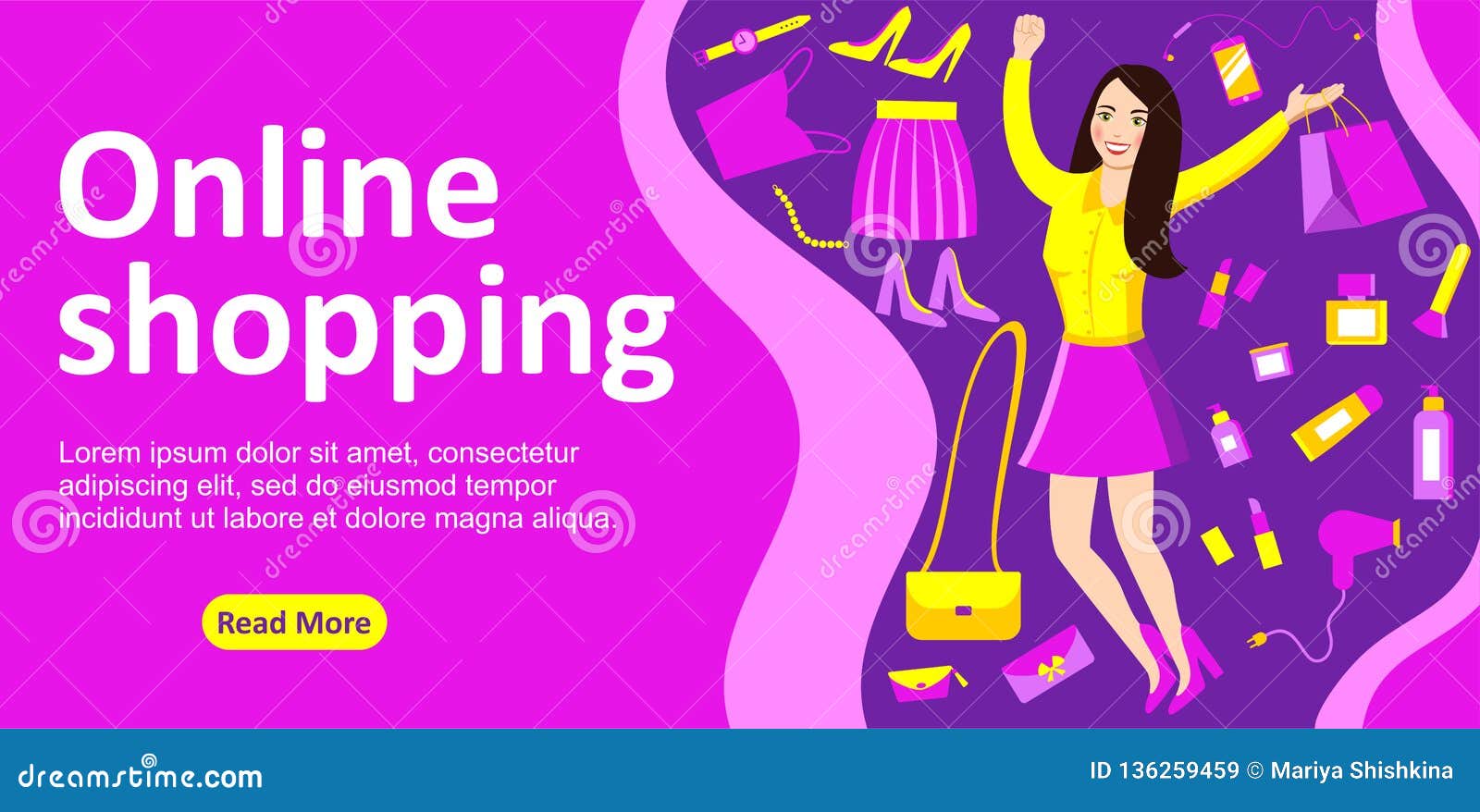 Bright Banner Page Online Shopping Store. Stock Vector - Illustration of  discount, dress: 136259459